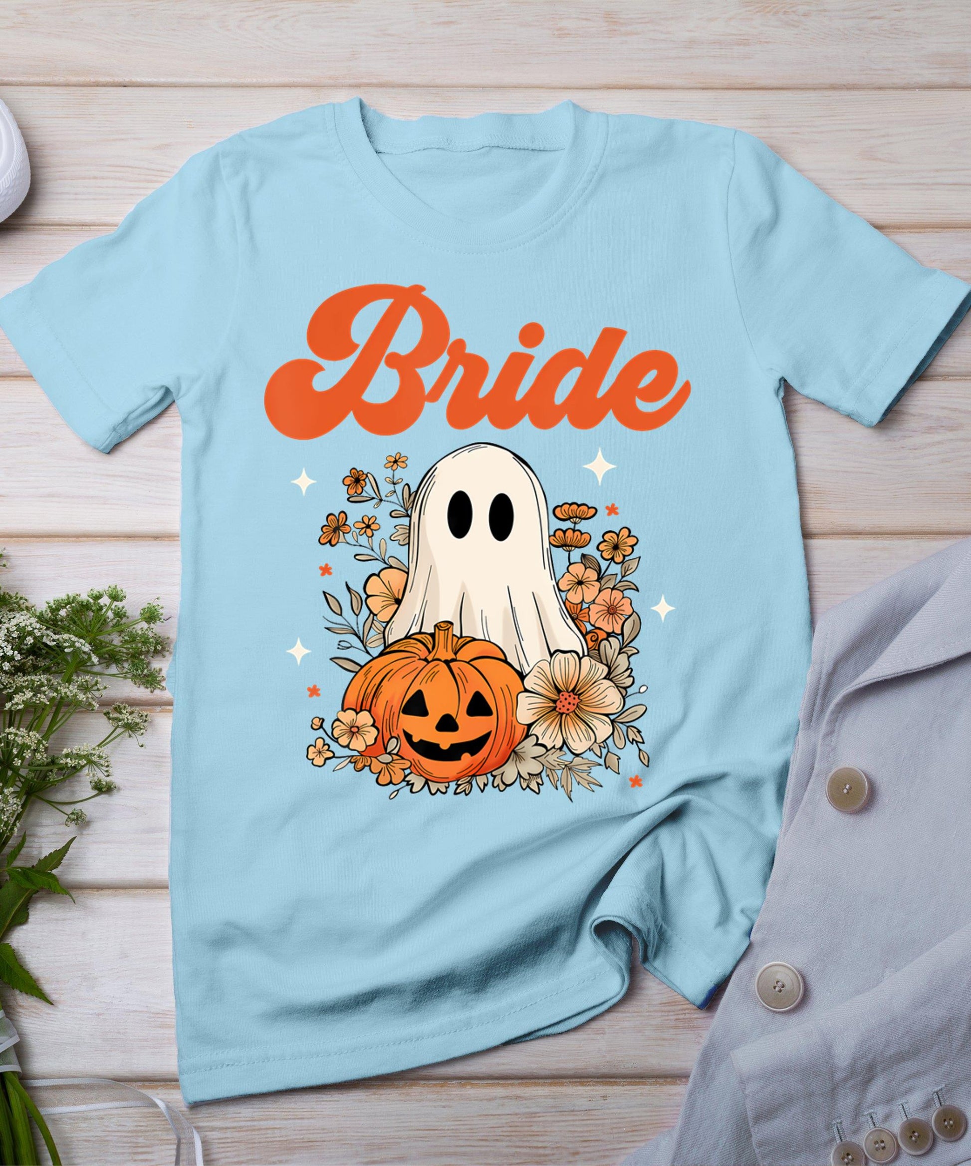 Bride Wildflower Ghost Boo Crew Halloween Bachelorette T-Shirt