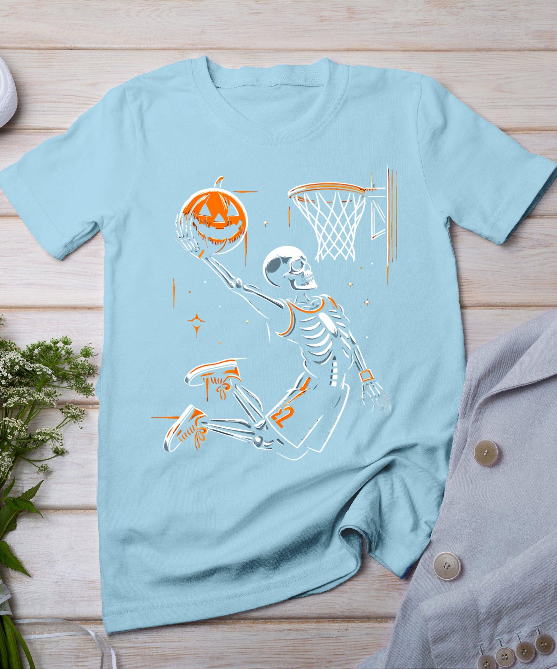 Skeleton Basketball Player Men Boys Spooky For Halloween T-Shirt