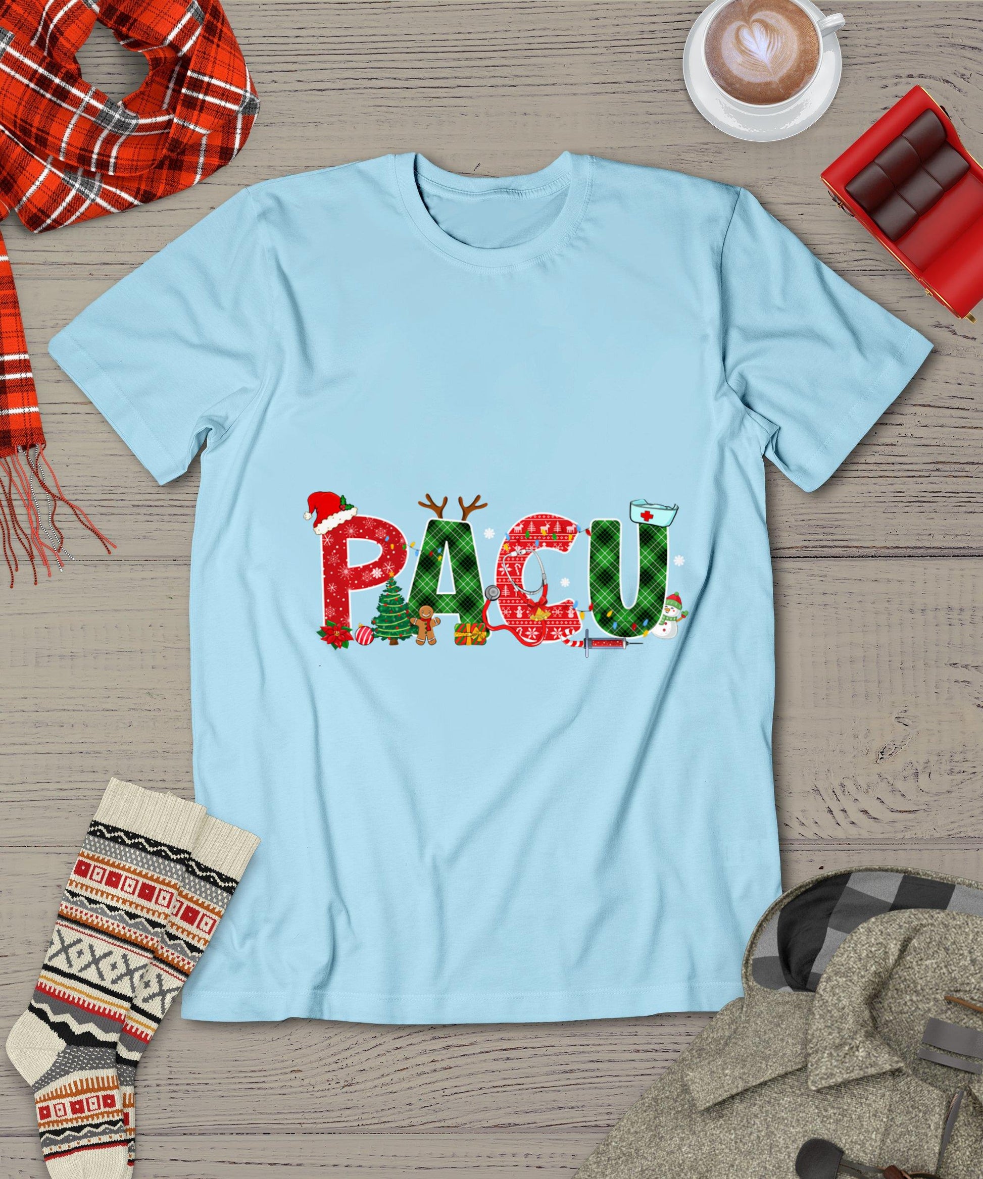 Buffalo Plaid Pacu Nurse Christmas Tree Santa Xmas Pajama T-Shirt