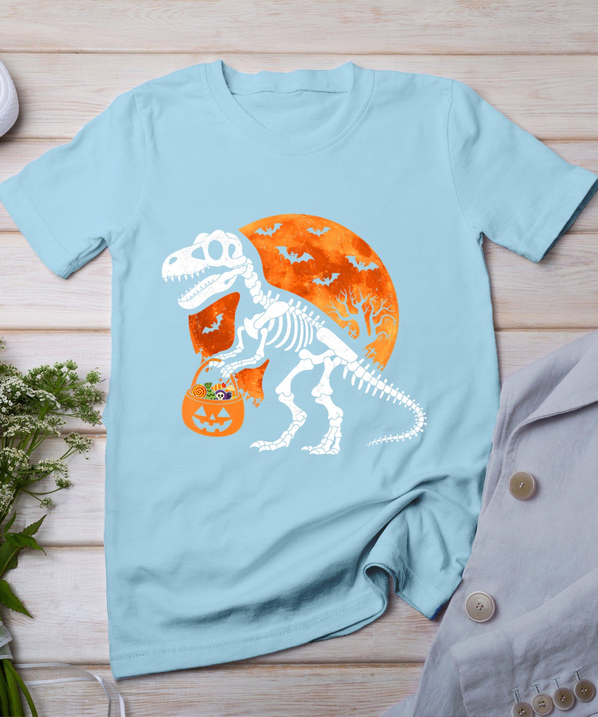 Halloween Shirt For Kids Toddler Skeleton Dinosaur Trex Boys T-Shirt