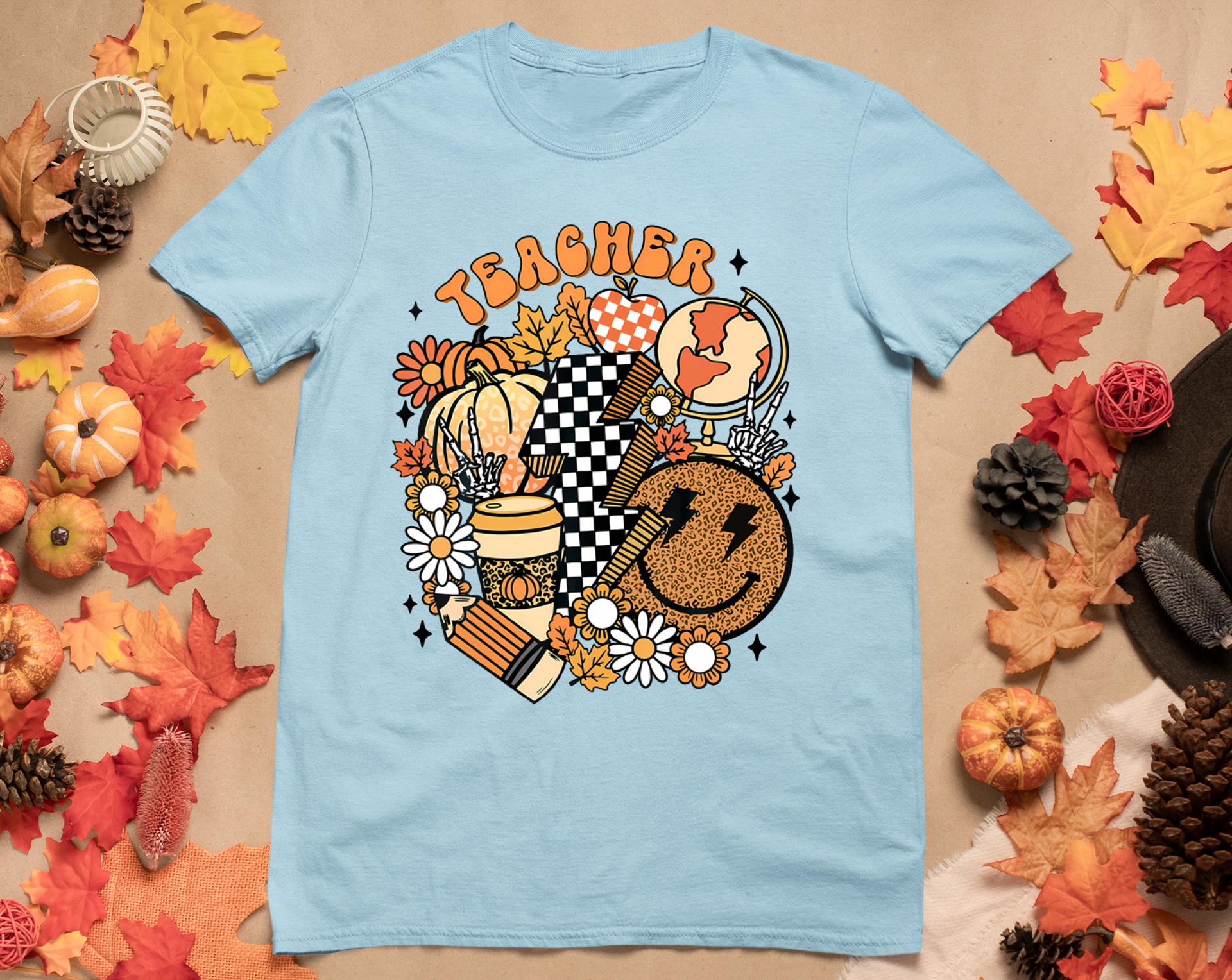 Fall Teacher Retro Teacher Life Autumn Thanksgiving Womens T-Shirt