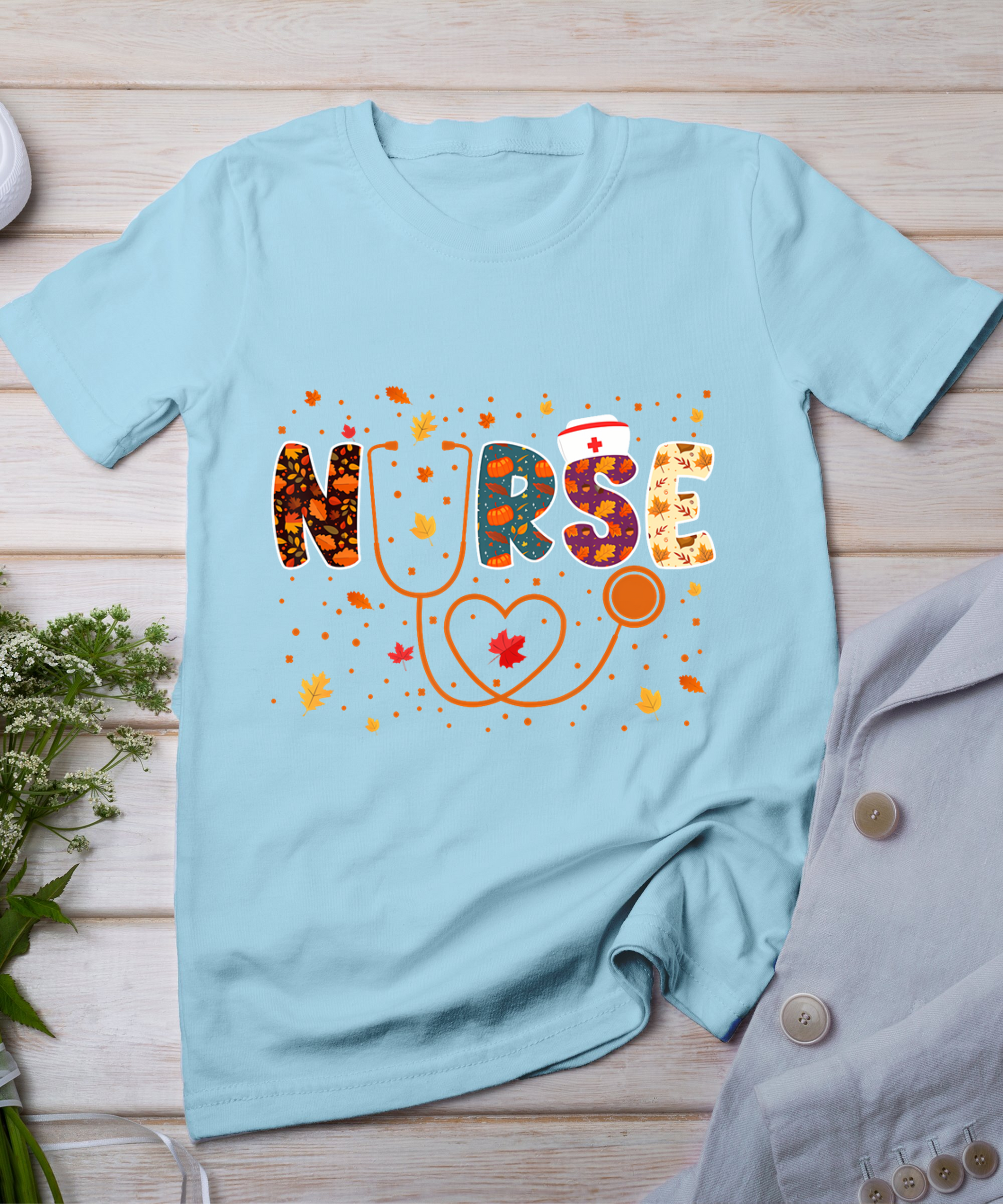 Nursing Thanksgiving Day Stethoscope Fall Nurse Costume T-Shirt