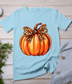 Coquette Bow Leopard Pumpkin Thanksgiving Rustic Fall Women T-Shirt