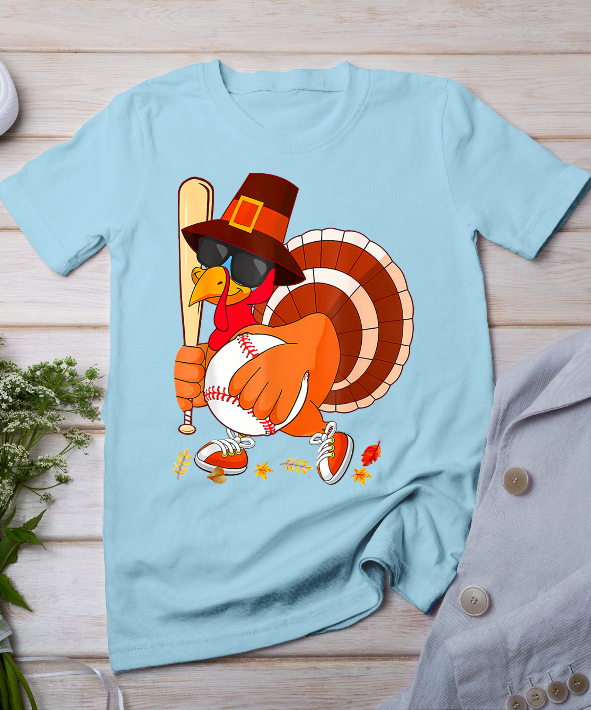 Turkey Playing Baseball Thanksgiving T-Shirt