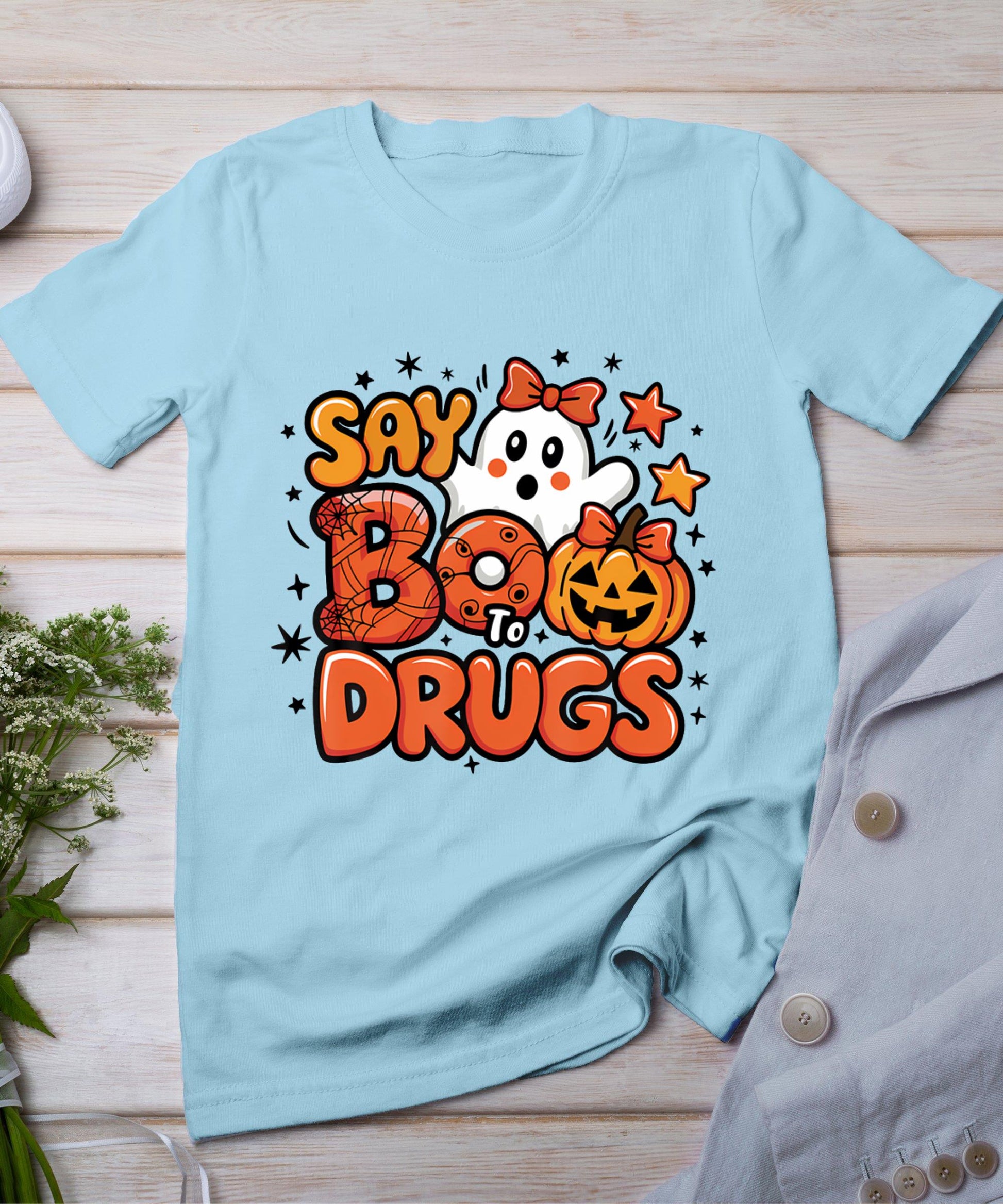 Say Boo Drug-Free Ghost Halloween Red Ribbon Week Awareness T-Shirt