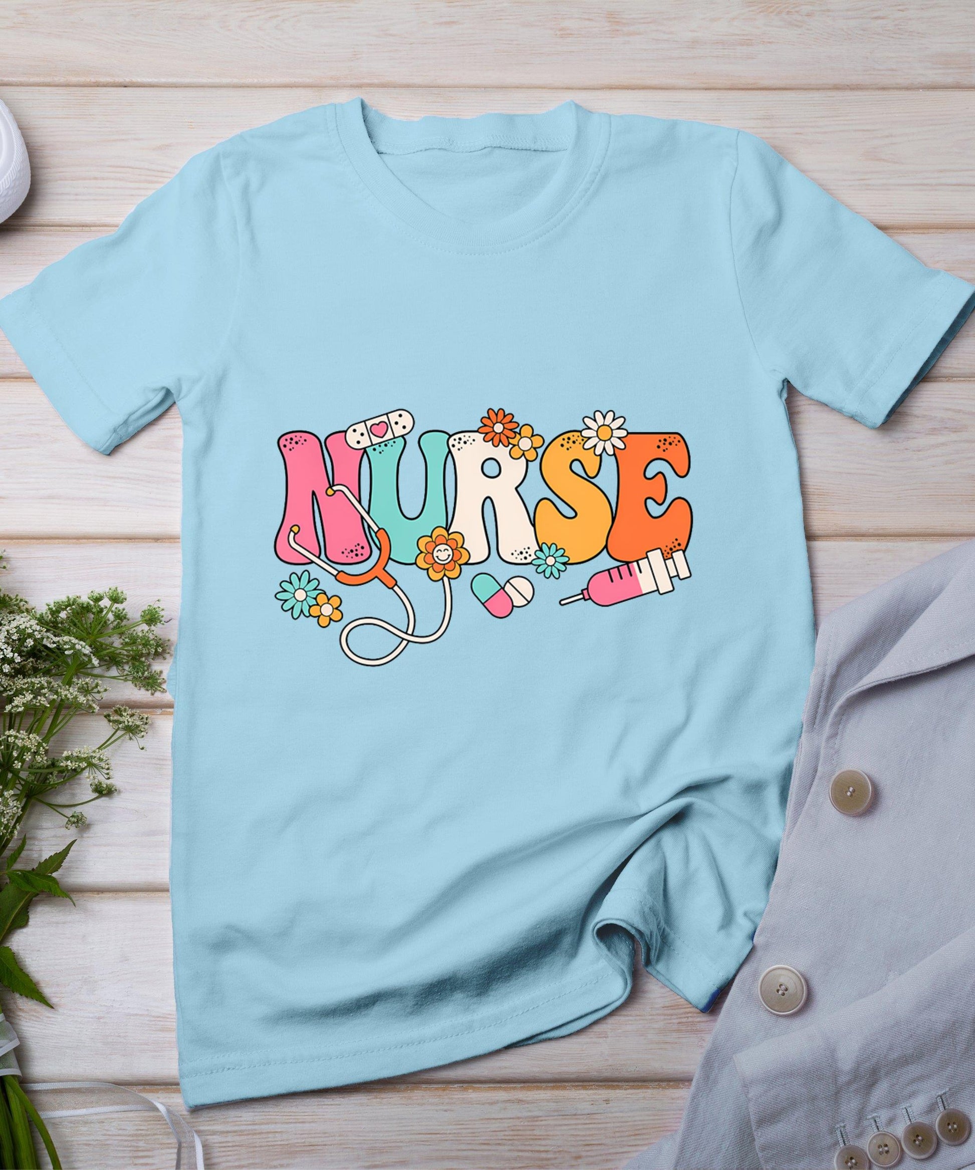 Cute Retro Groovy Nurse Flower Nursing T-Shirt