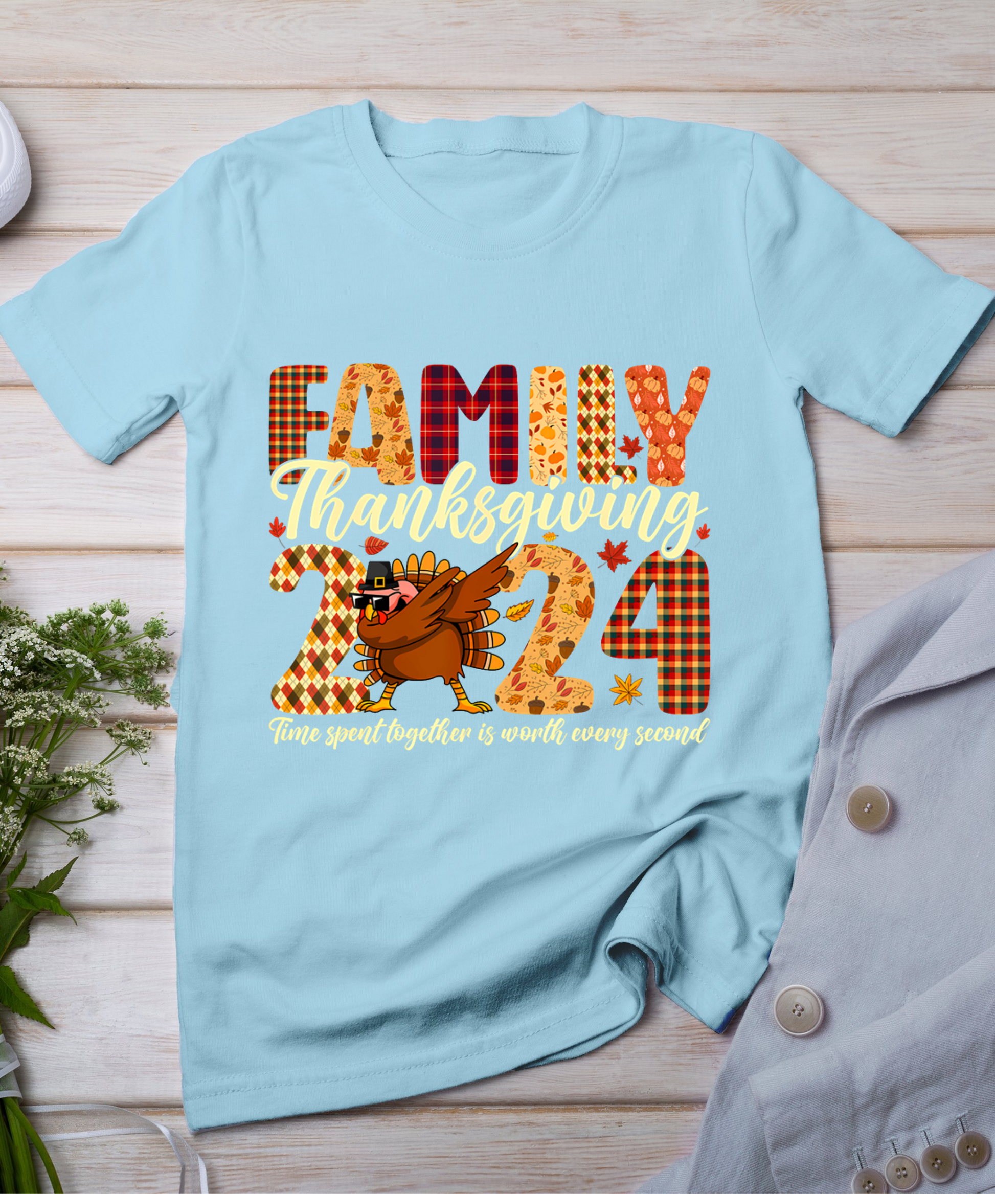 Family Thanksgiving 2024 Crew Dabbing Turkey Group Matching T-Shirt