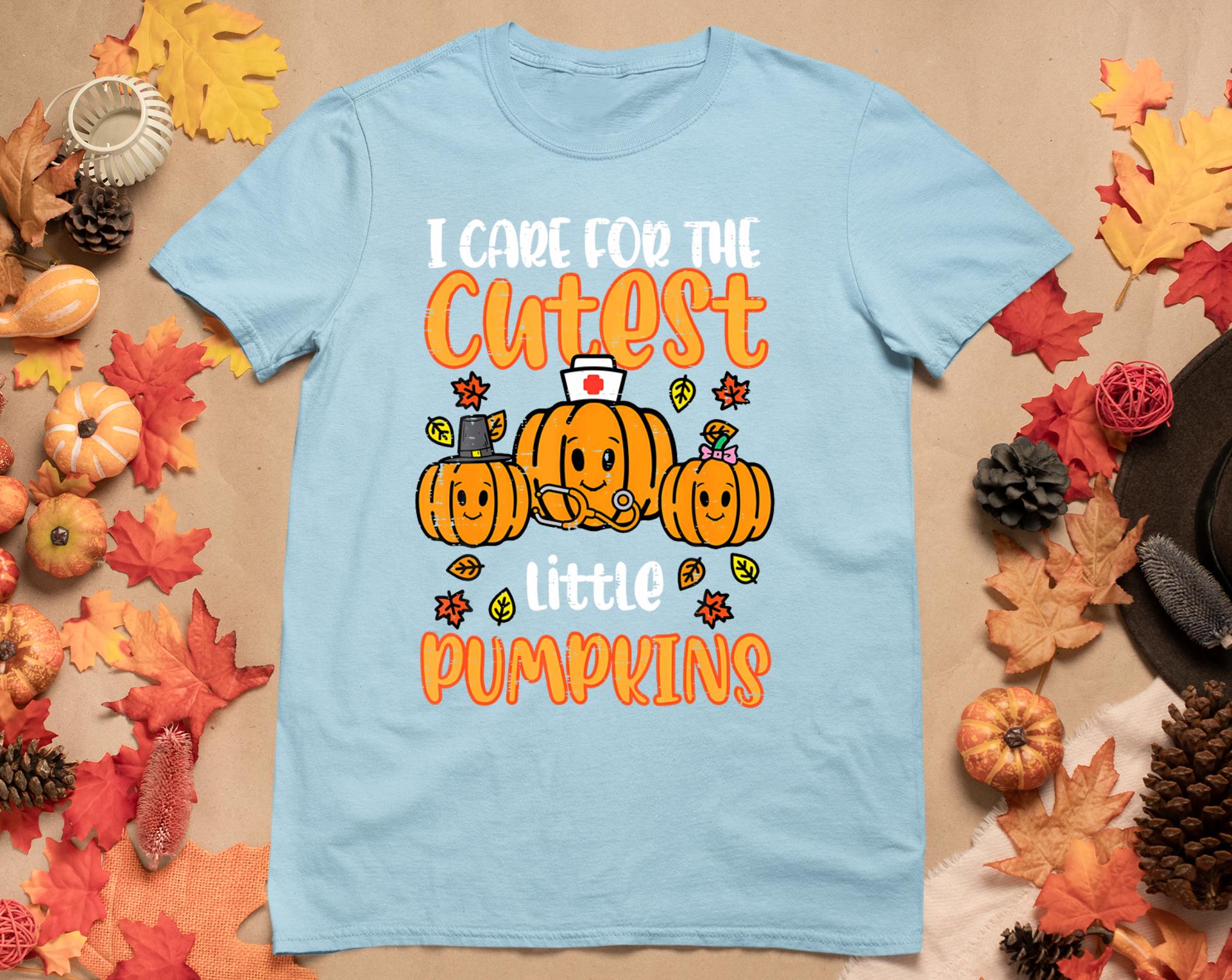 Pumpkins Nurse Halloween Scrub Top Fall Thanksgiving Women T-Shirt