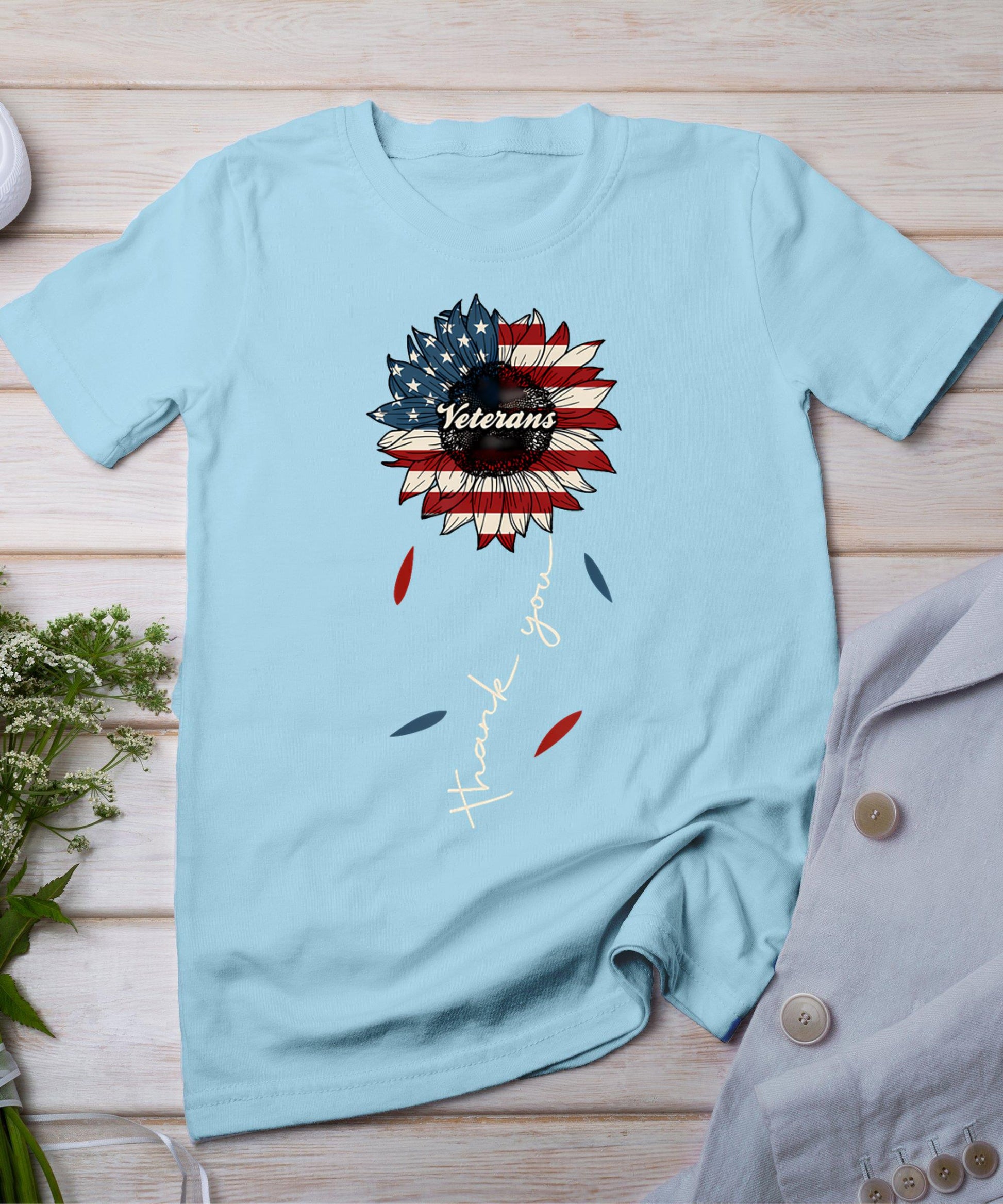 Thank You Veterans Sunflower Us America Flag Patriotic Women T-Shirt