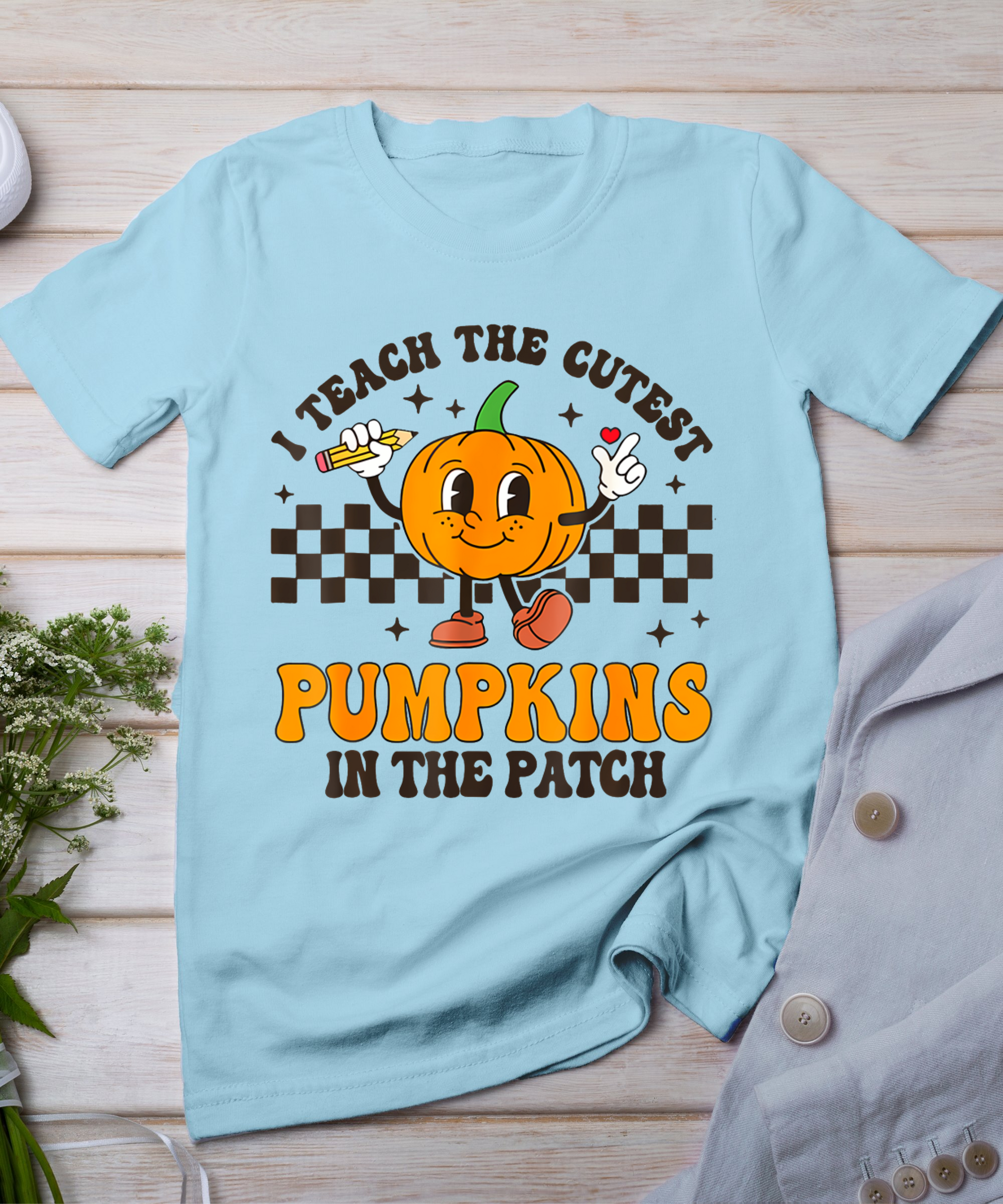 I Teach The Cutest Pumpkins In The Patch Groovy Teacher Fall T-Shirt