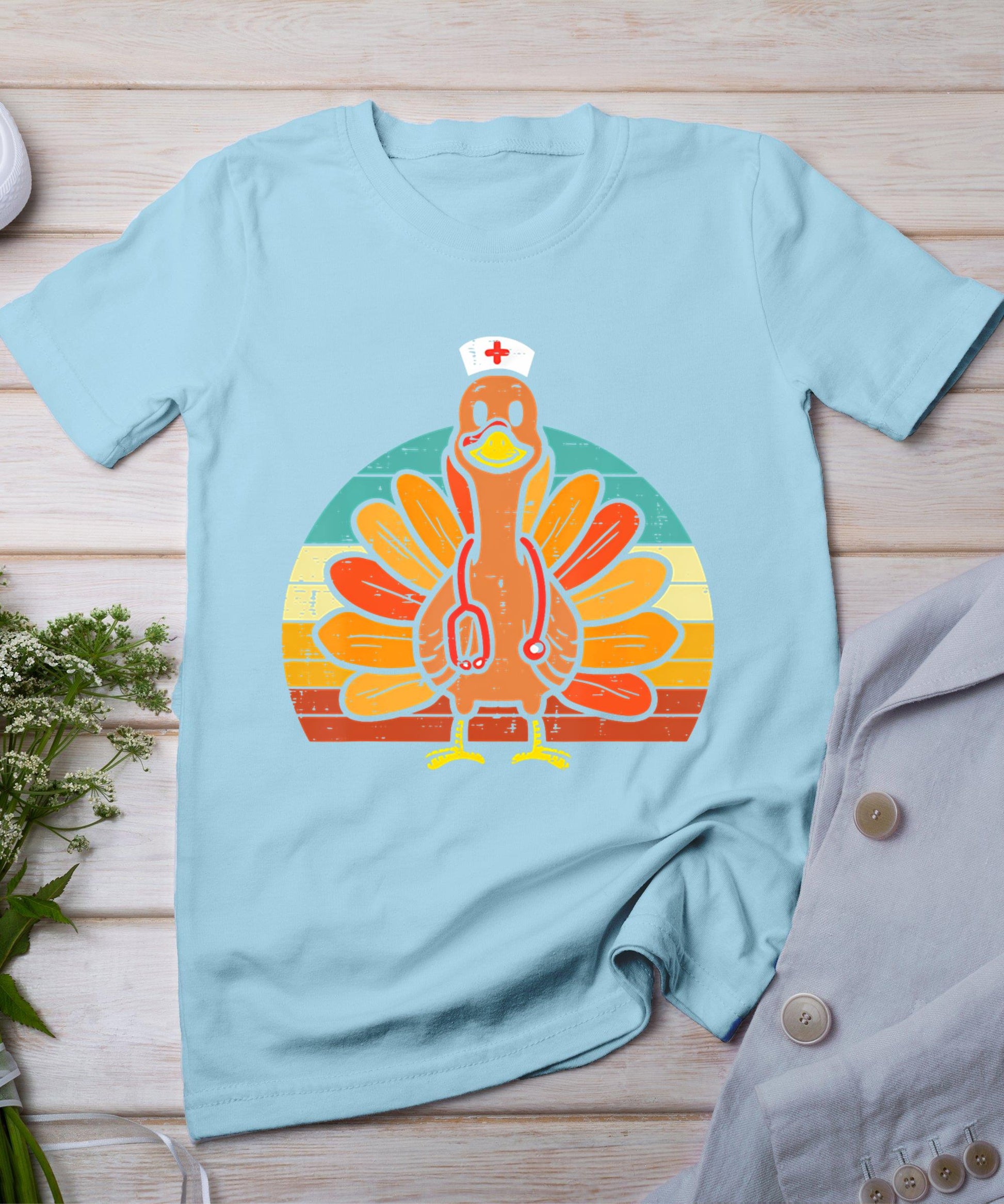 Turkey Nurse Stethoscope Thanksgiving Fall Scrub Top Women T-Shirt