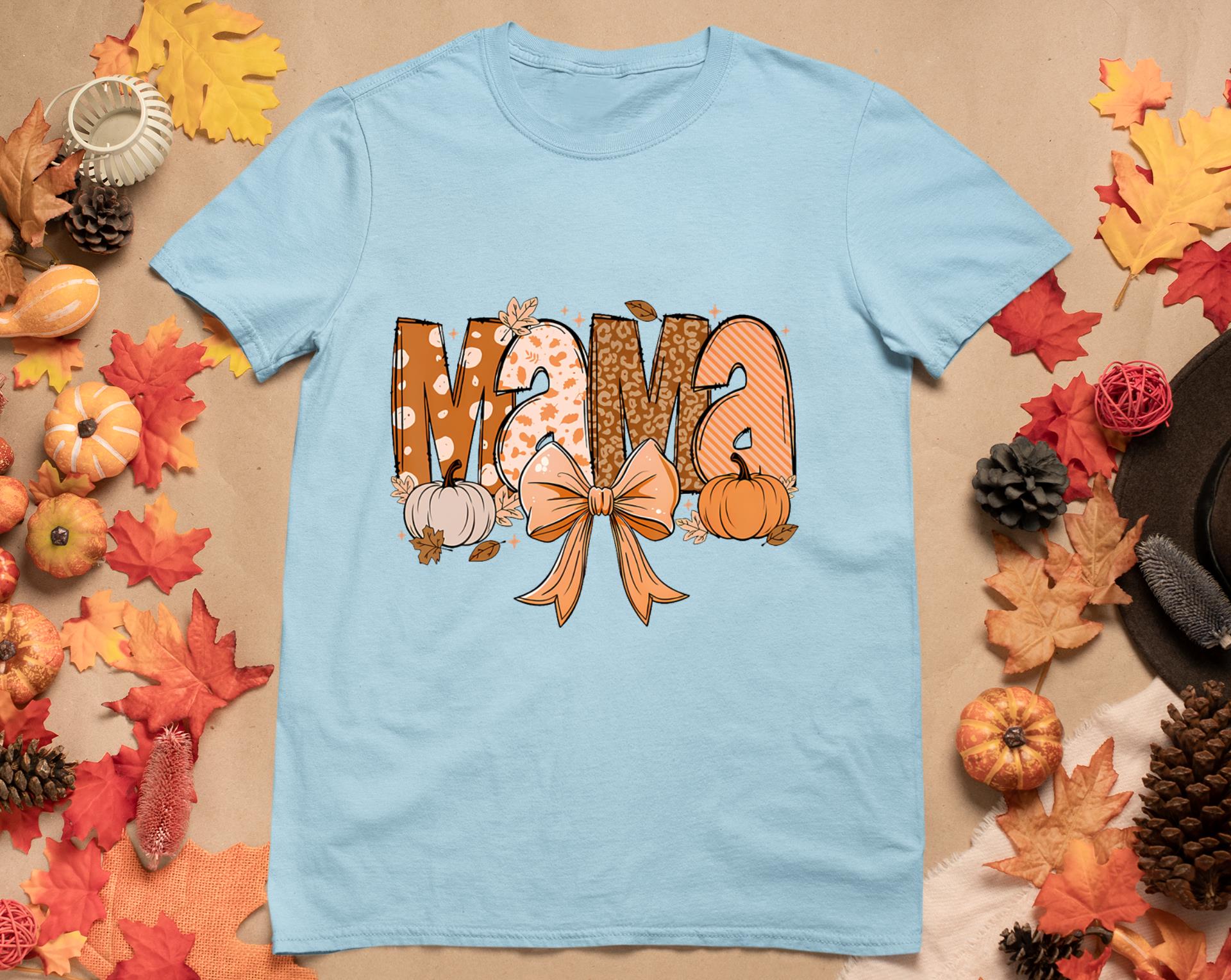 Retro Mama Coquette Bows Leopard Mom Fall Thanksgiving Women T-Shirt