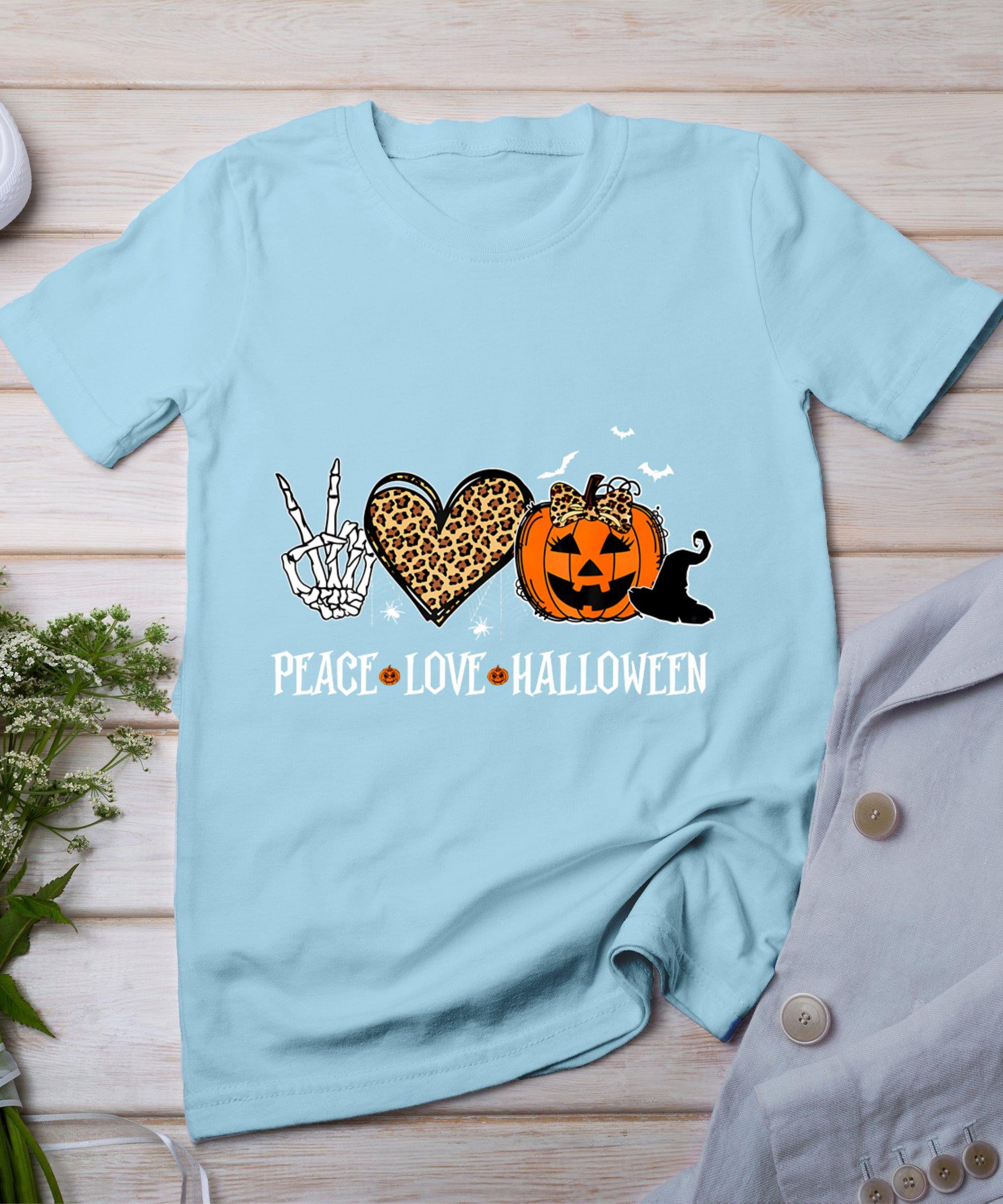 Peace Love Halloween Happy Halloween Pumpkin Leopard Heart T-Shirt