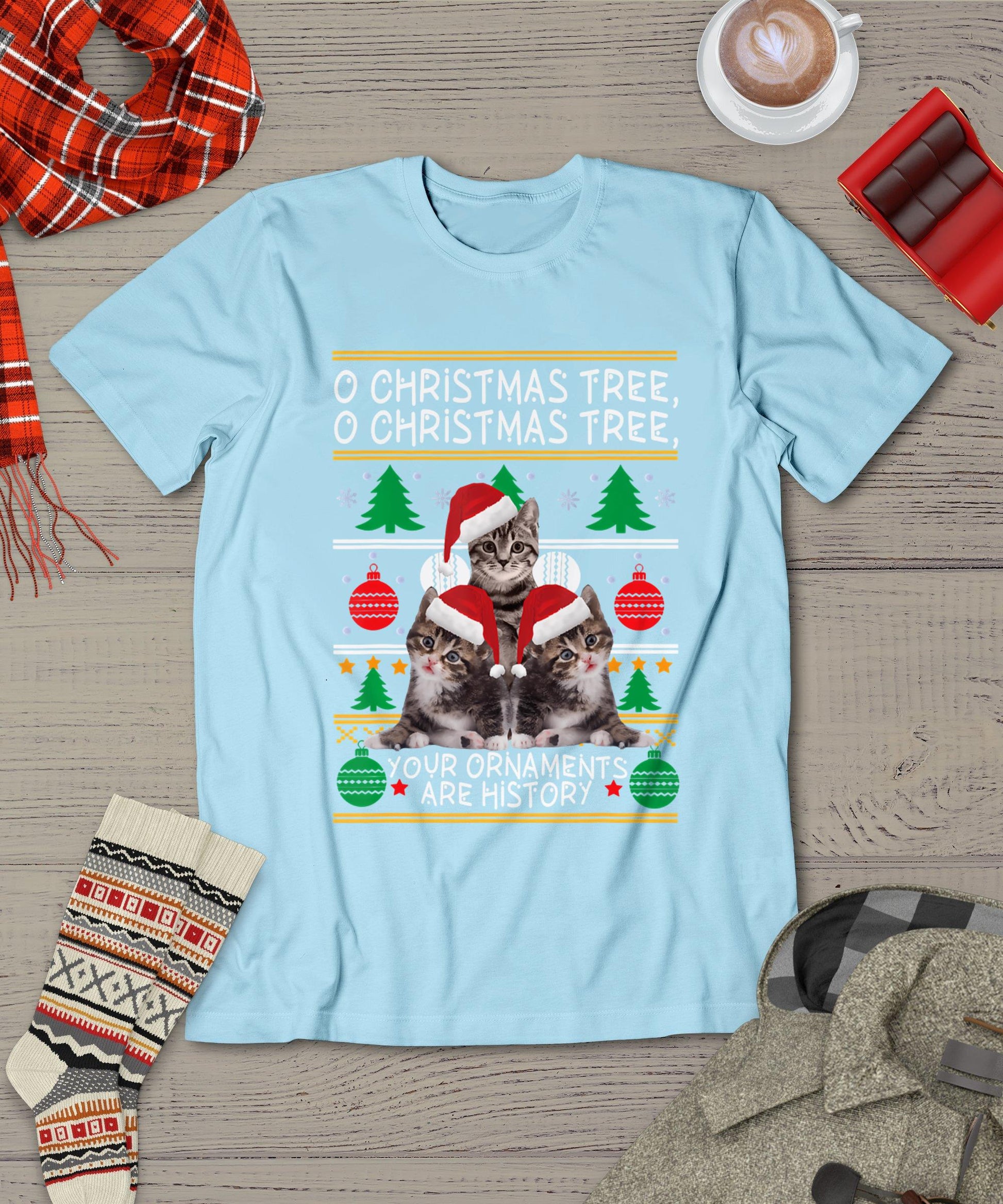 Cats Christmas Shirt Funny Ornaments Pajama Family Gift Tee T-Shirt