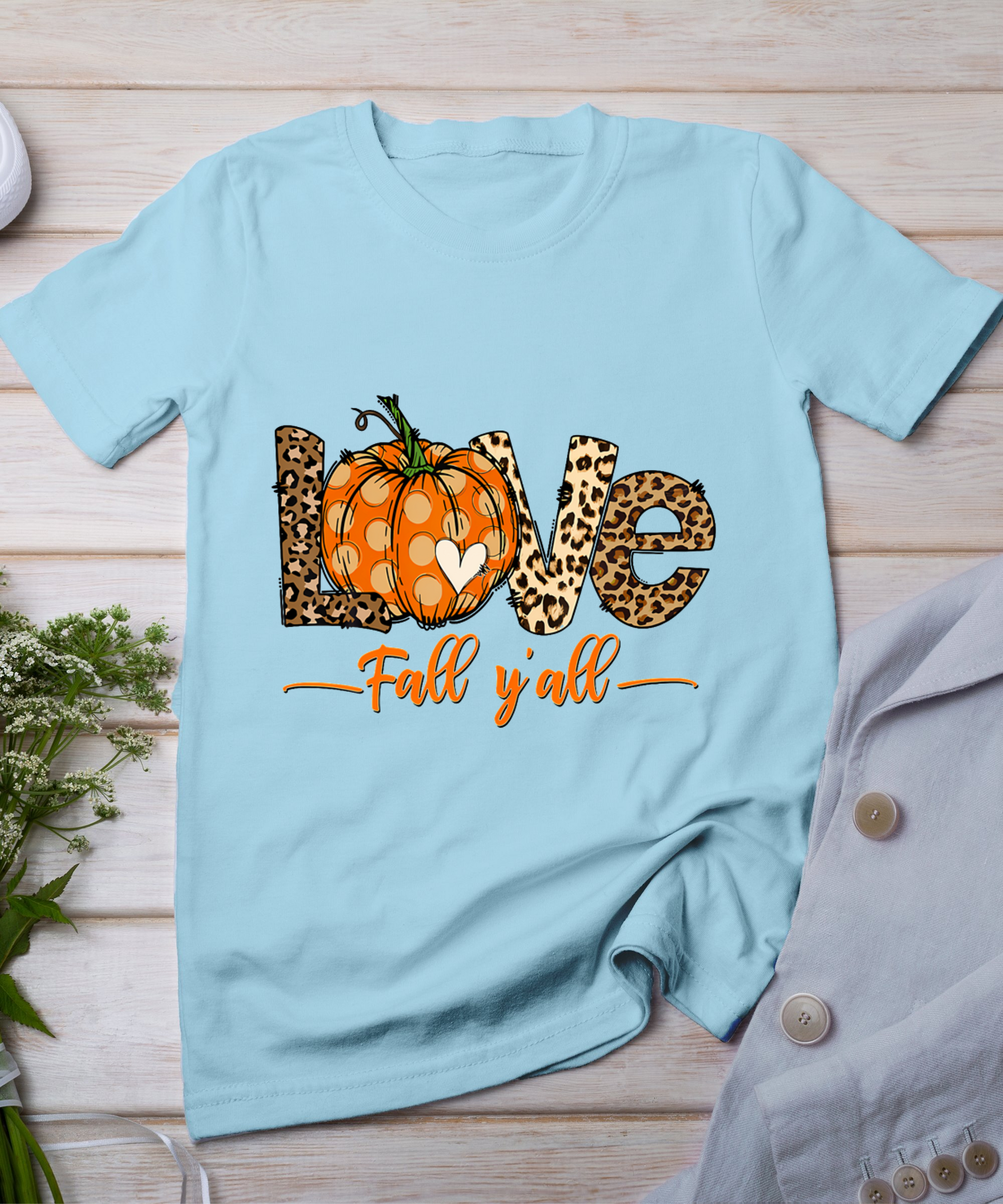 Hello Fall Pumpkin Love Fall Y'All Leopard Peace Love Fall T-Shirt