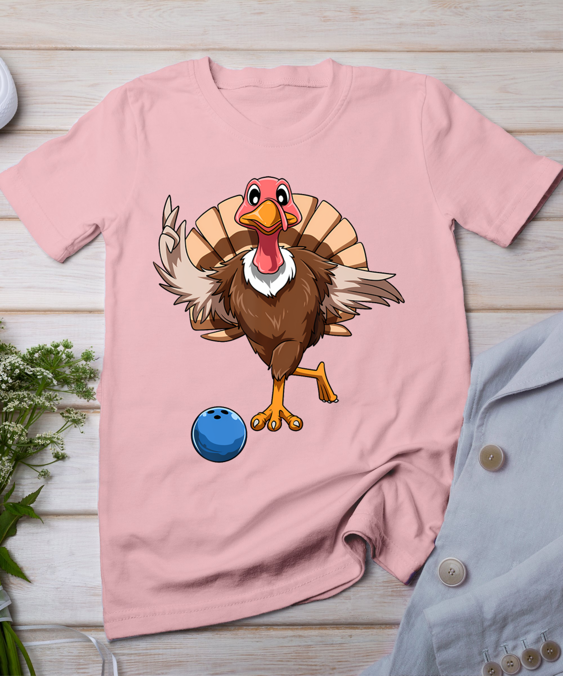 Turkey Bowling Thanksgiving Turkey Playing Bowling Turkey T-Shirt