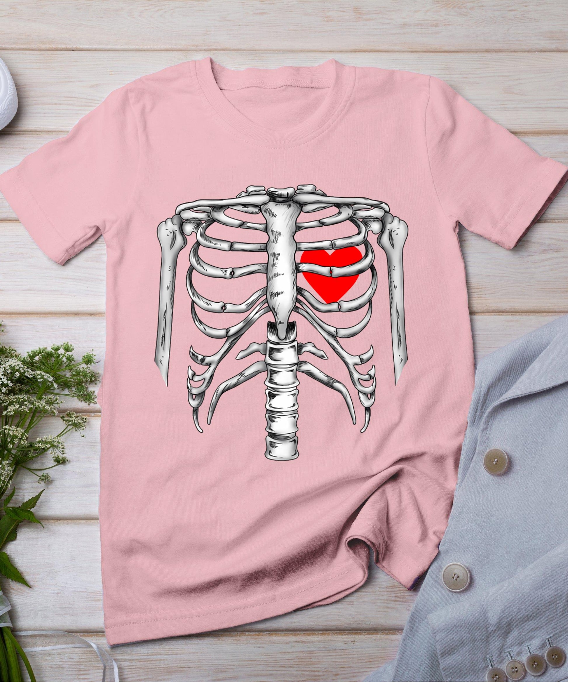 Skeleton Rib Cage Heart Xray Halloween Easy Costume T-Shirt