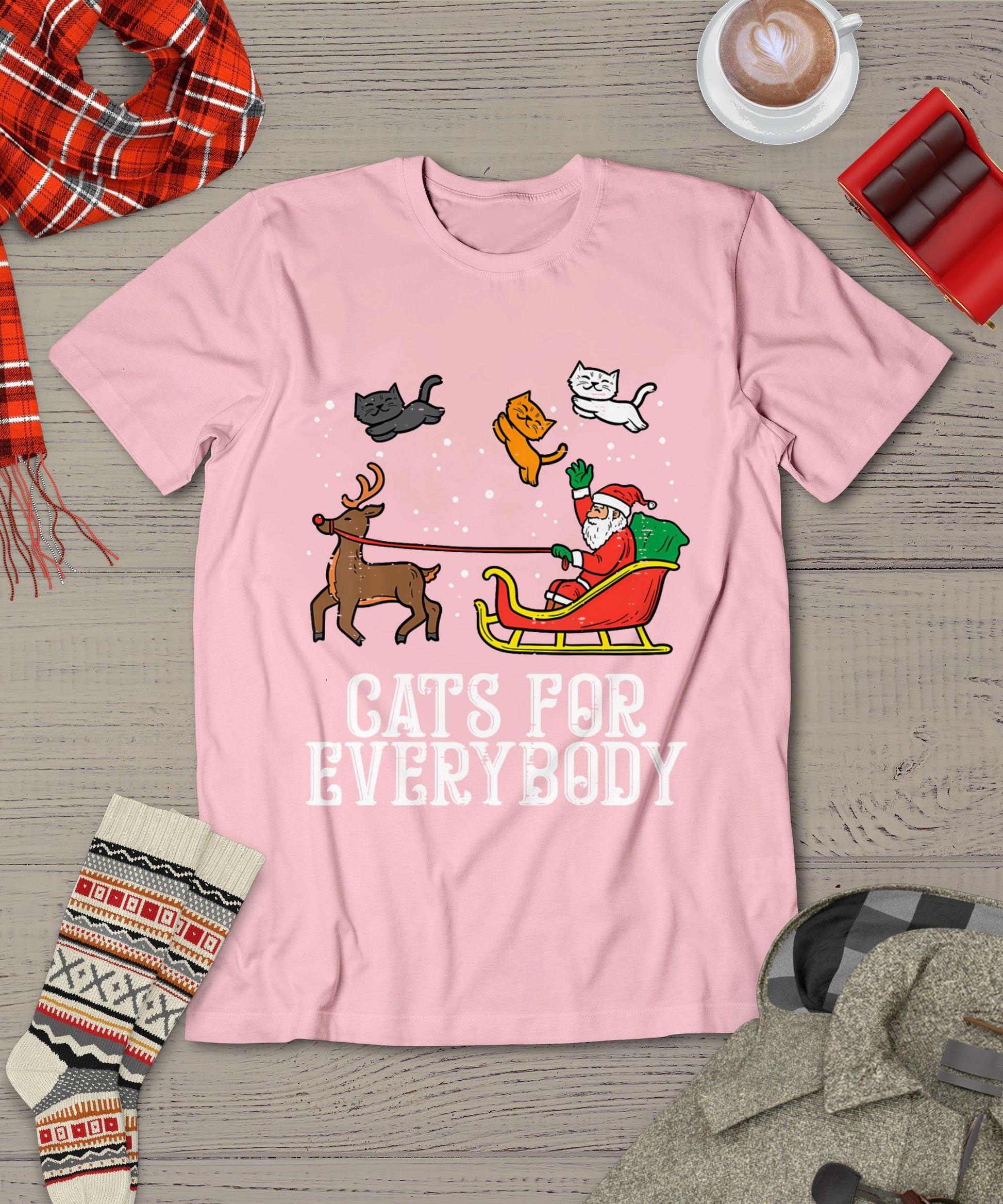 Cats For Everybody Christmas Cat Funny Xmas Women Santa T-Shirt