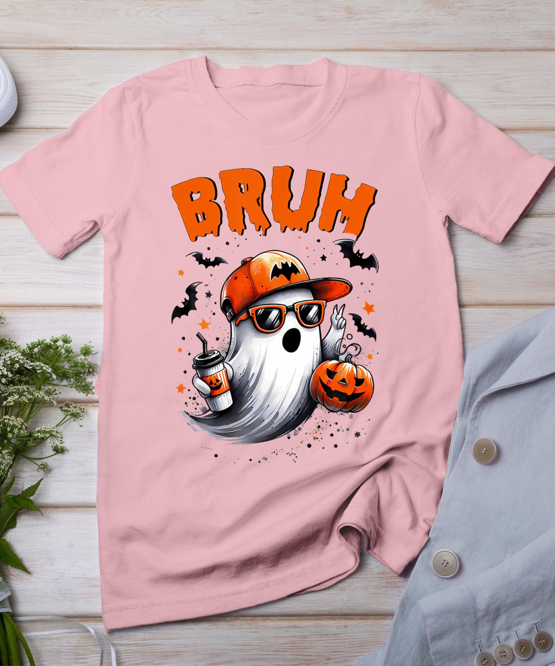 Bruh Ghost Halloween Cute Ghost Trick Or Treat Candy Kids T-Shirt