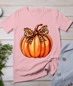 Coquette Bow Leopard Pumpkin Thanksgiving Rustic Fall Women T-Shirt