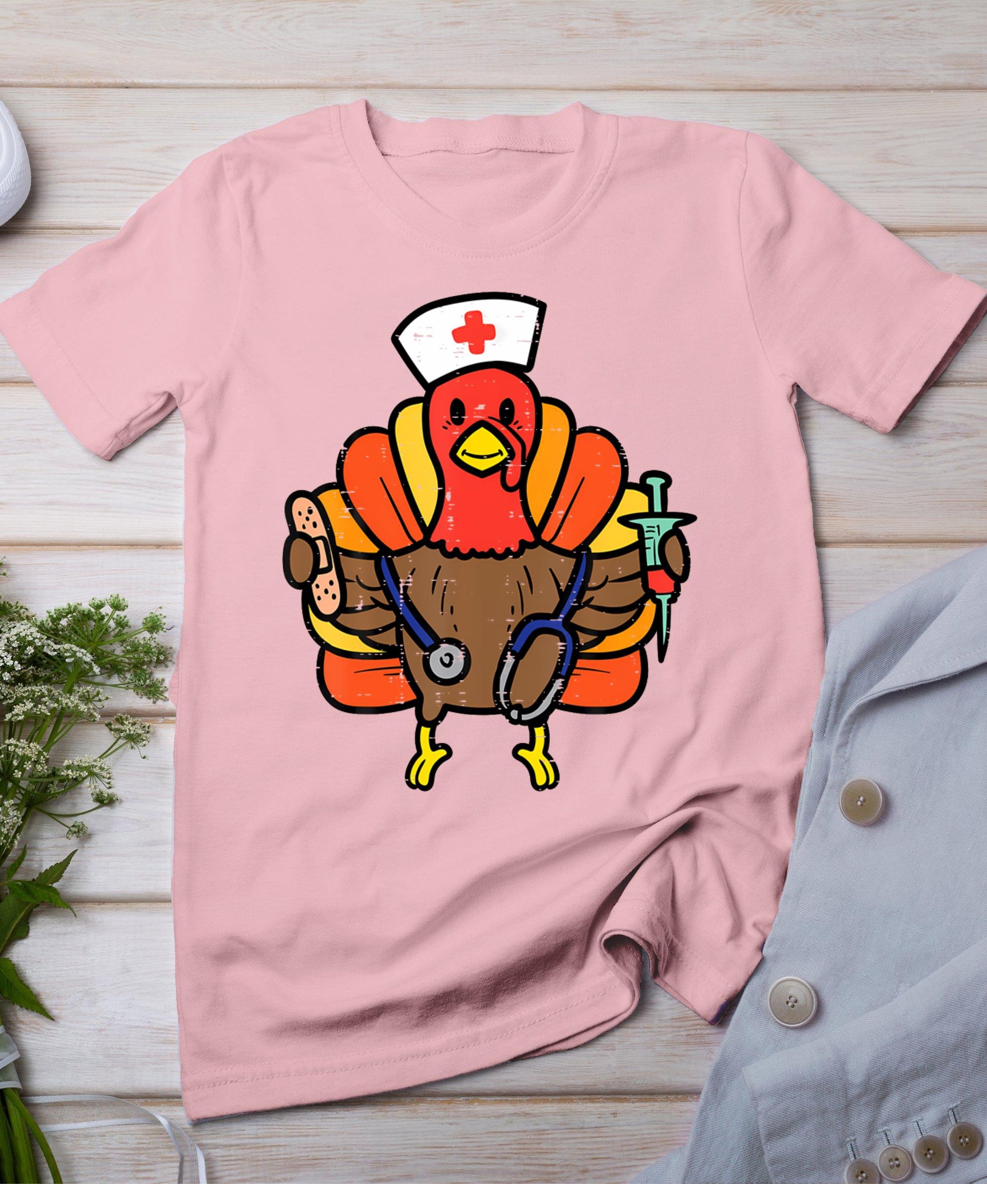 Nurse Turkey Thanksgiving Scrub Top For Nurses Fall Women T-Shirt