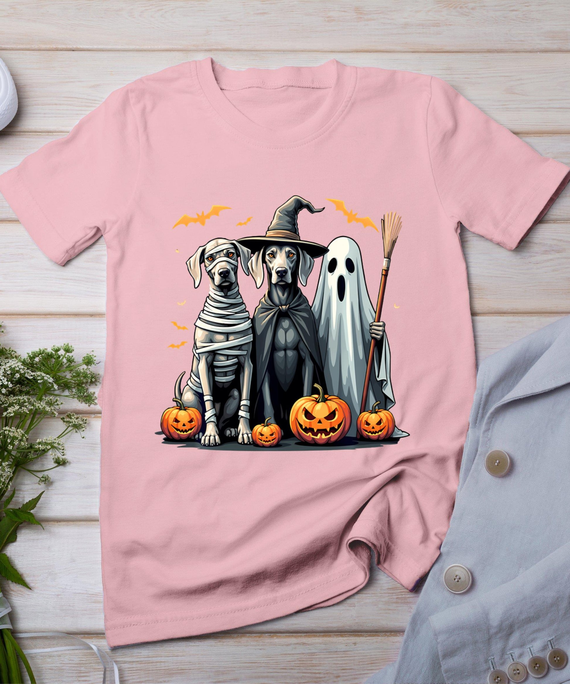 Weimaraner Halloween Costume Mummy Witch Ghost Dog Lover T-Shirt