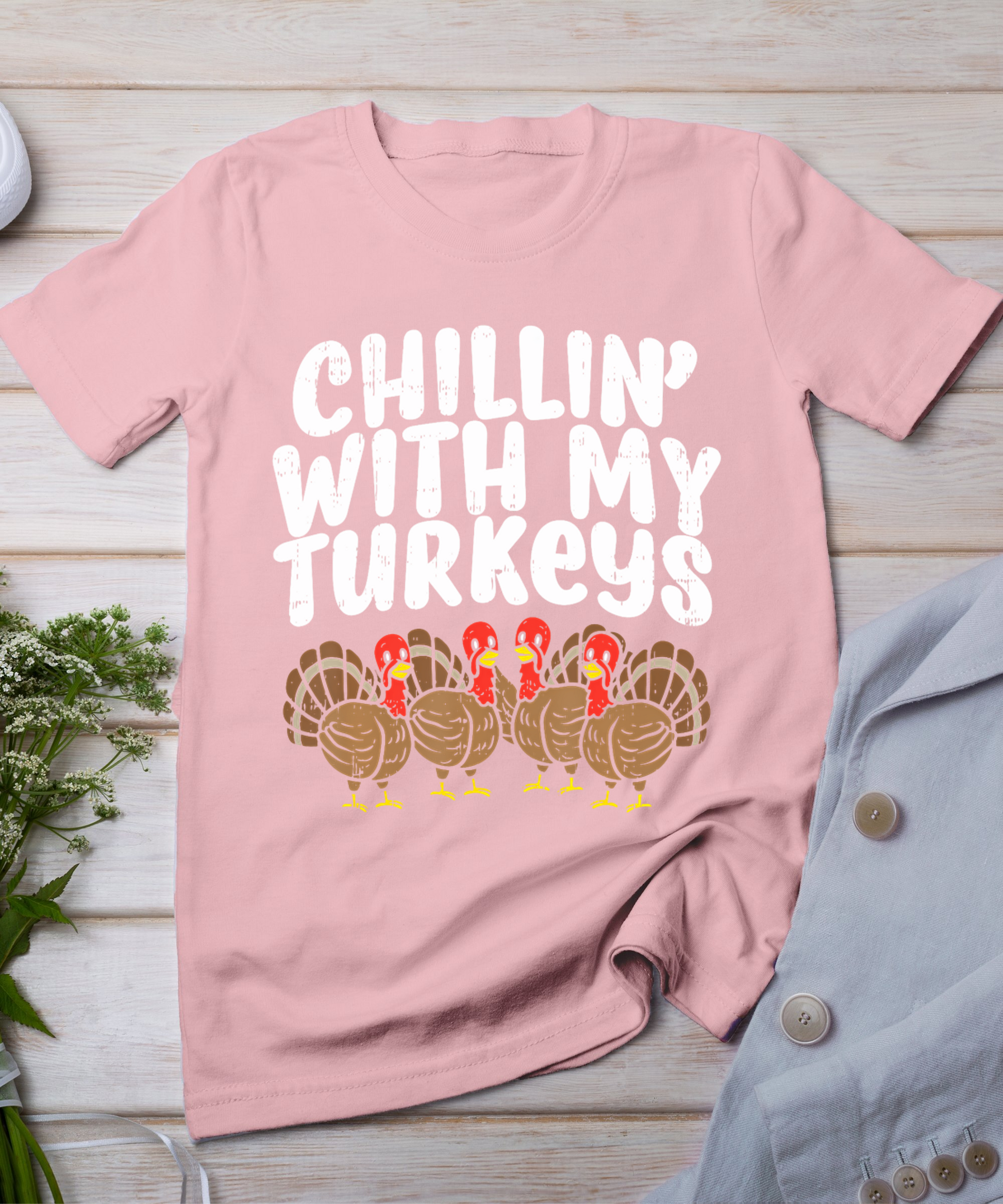 Chillin With My Turkeys Thanksgiving Family Boys Kids Gift T-Shirt