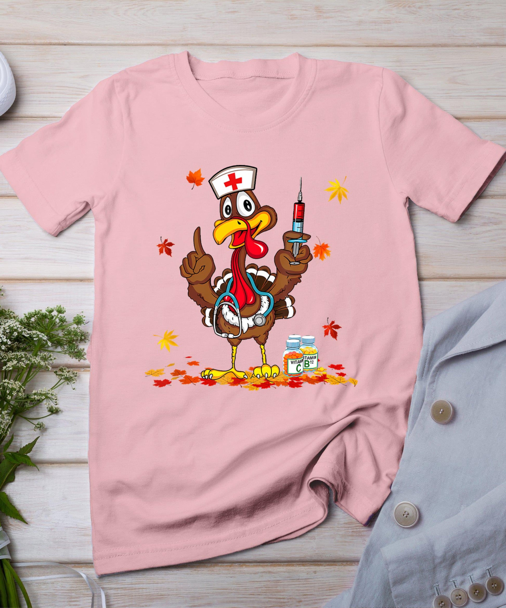 Thanksgiving Scrub Tops Women Turkey Nurse Holiday Nursing T-Shirt