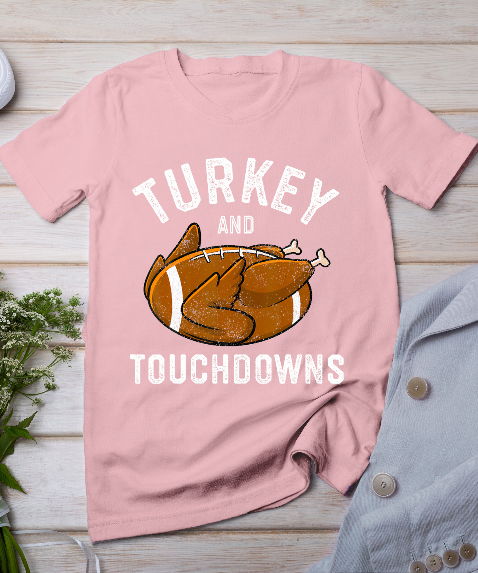 Thanksgiving Turkey And Touchdowns Football Men Boys T-Shirt