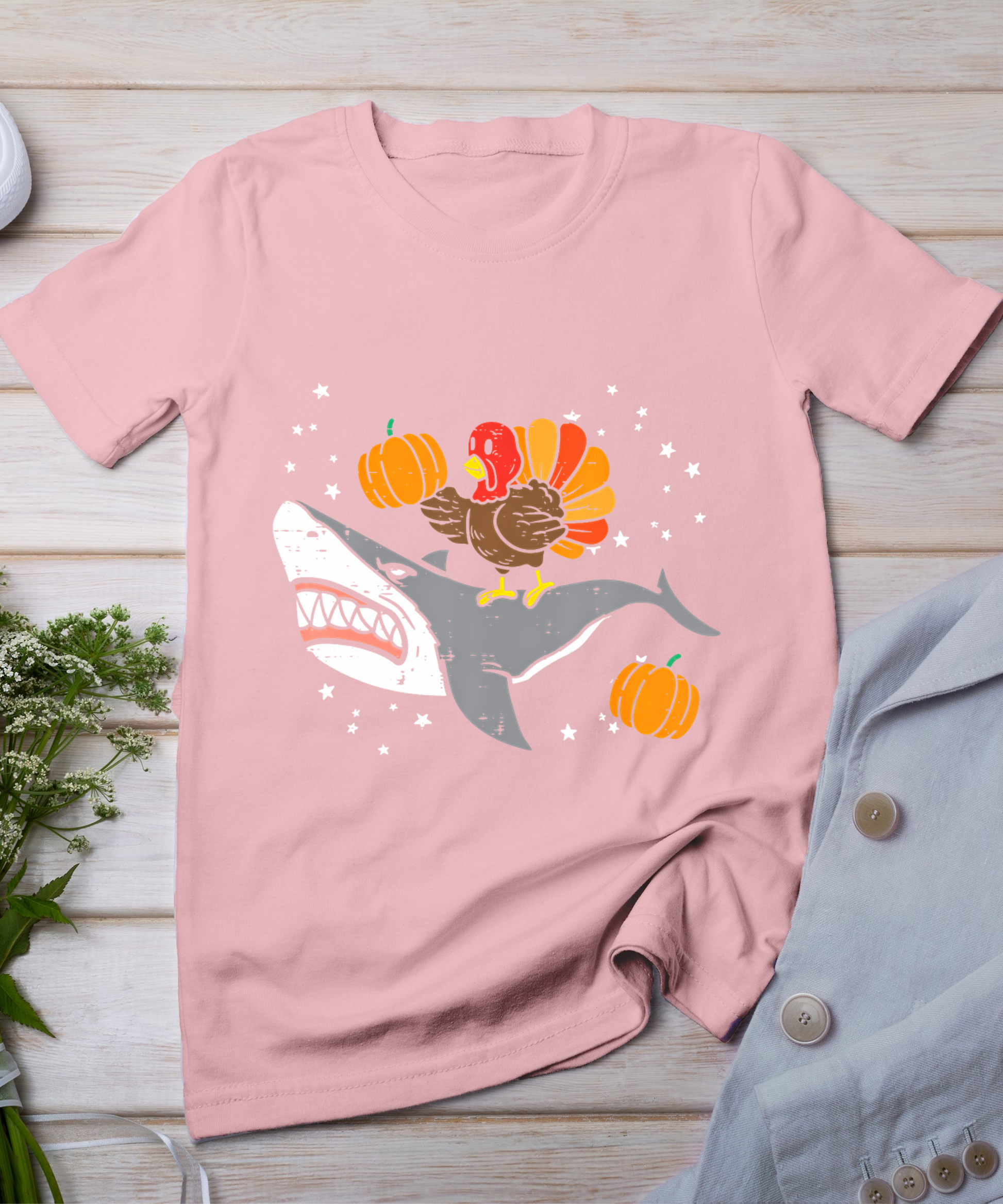 Thanksgiving Turkey Riding Shark Funny Boys Kids Toddler T-Shirt