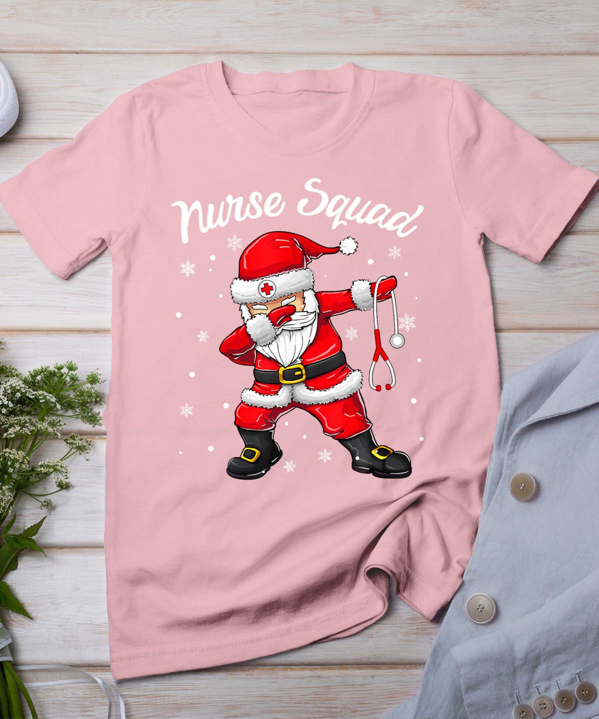 Christmas Scrub Tops Women Dabbing Santa Scrubs Nurse Squad T-Shirt