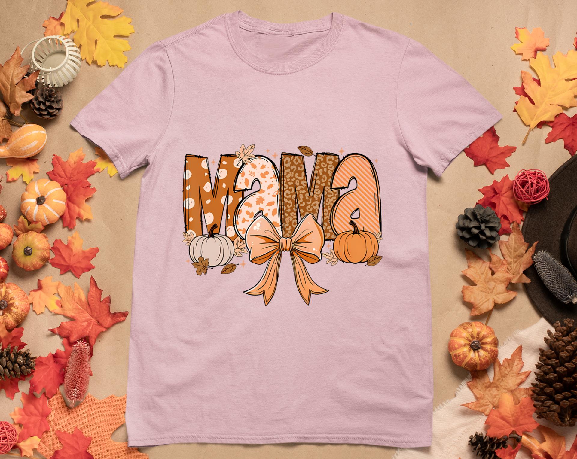 Retro Mama Coquette Bows Leopard Mom Fall Thanksgiving Women T-Shirt