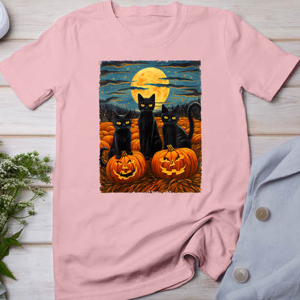 Black Cat Halloween Cat Lovers Starry Night Cat Van Gogh Cat T-Shirt