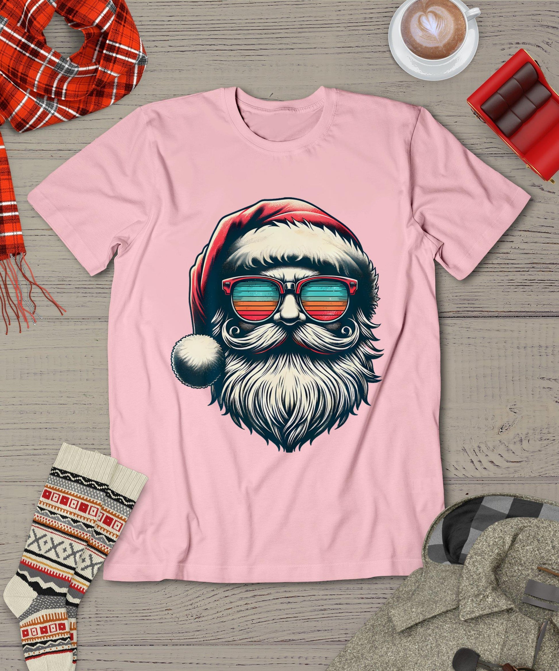 Santa Face Retro Sunglasses Christmas Xmas Men Women Kids T-Shirt