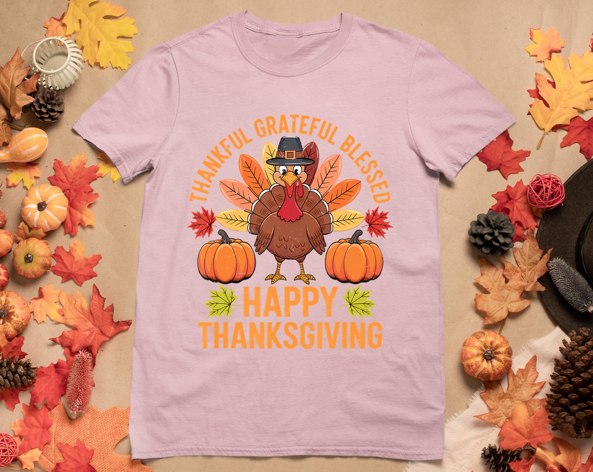 Thankful Grateful Blessed Turkey Women Happy Thanksgiving T-Shirt