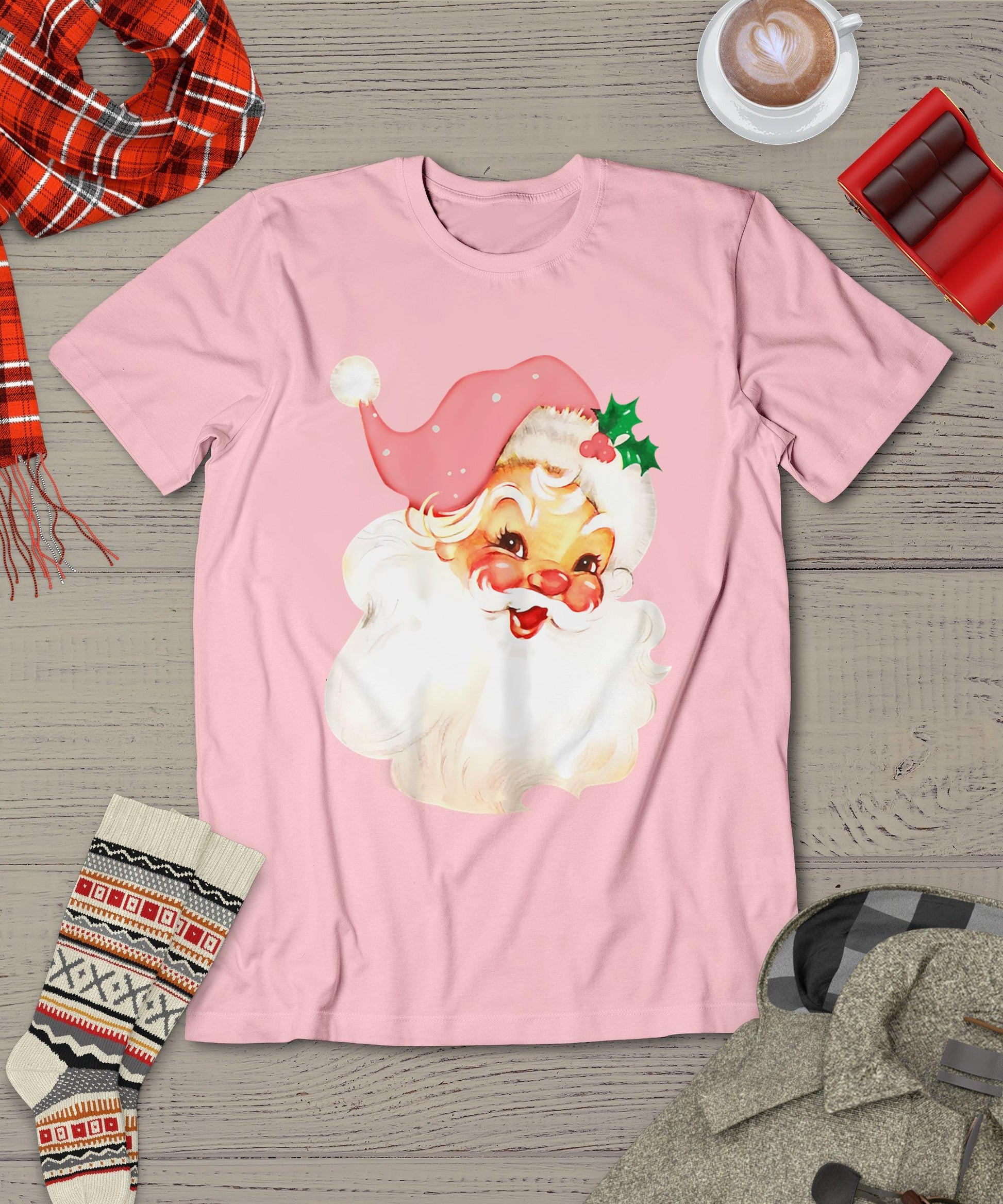 Pink Santa For Girls Christmas Retro Holiday Vintage T-Shirt