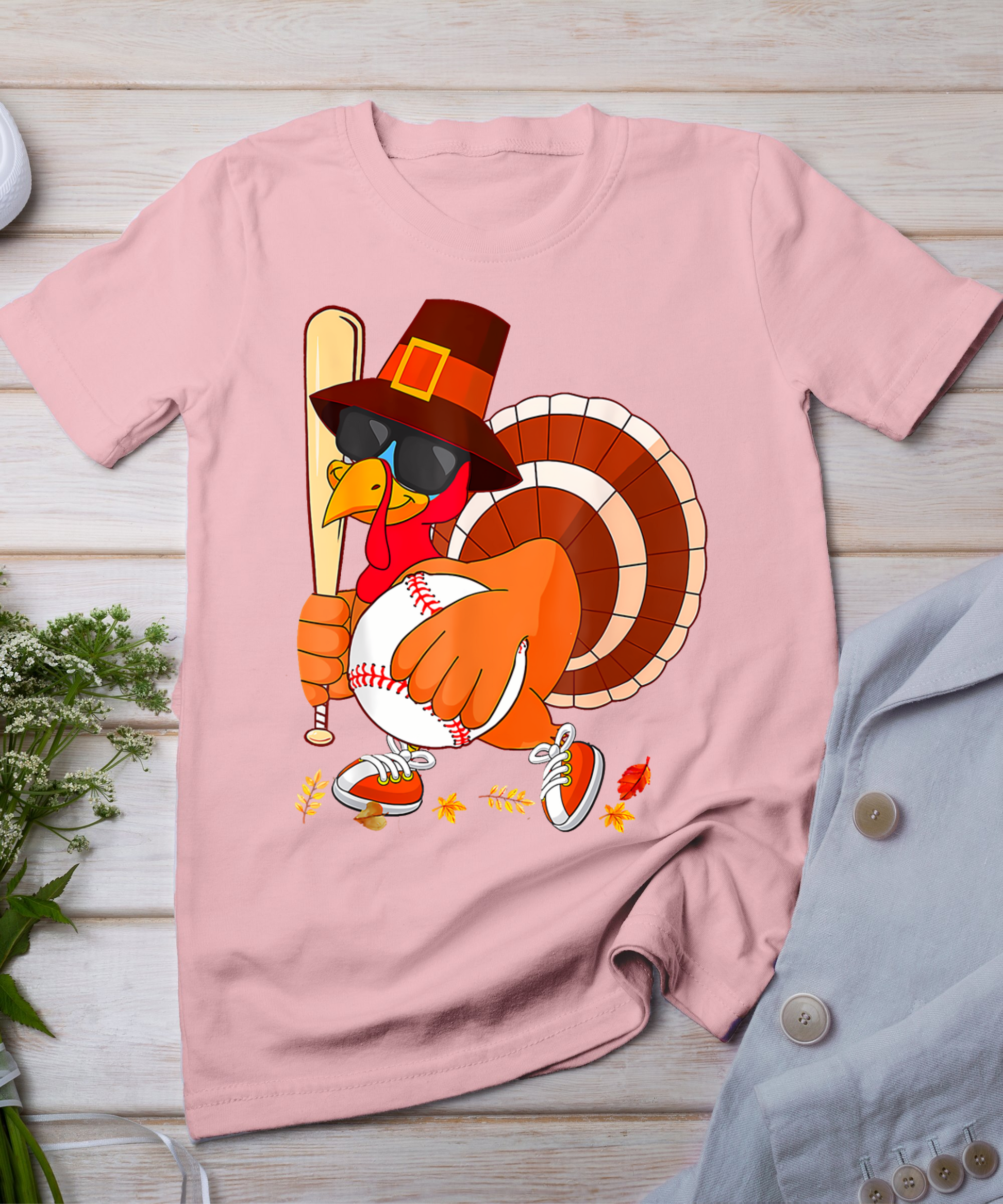 Turkey Playing Baseball Thanksgiving T-Shirt