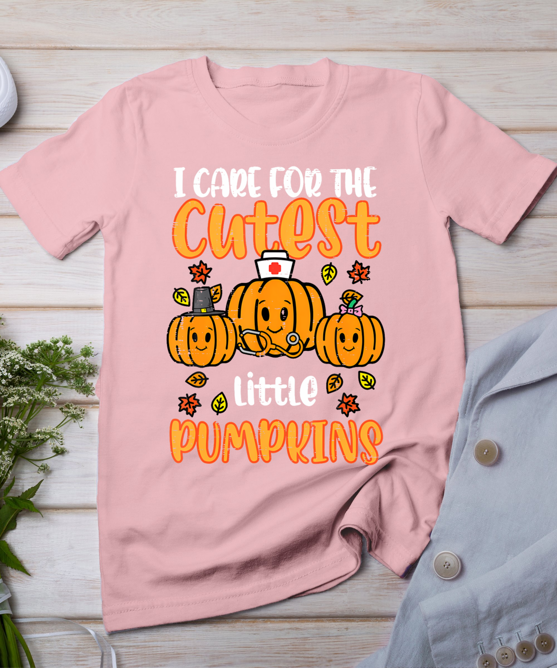 Pumpkins Nurse Halloween Scrub Top Fall Thanksgiving Women T-Shirt