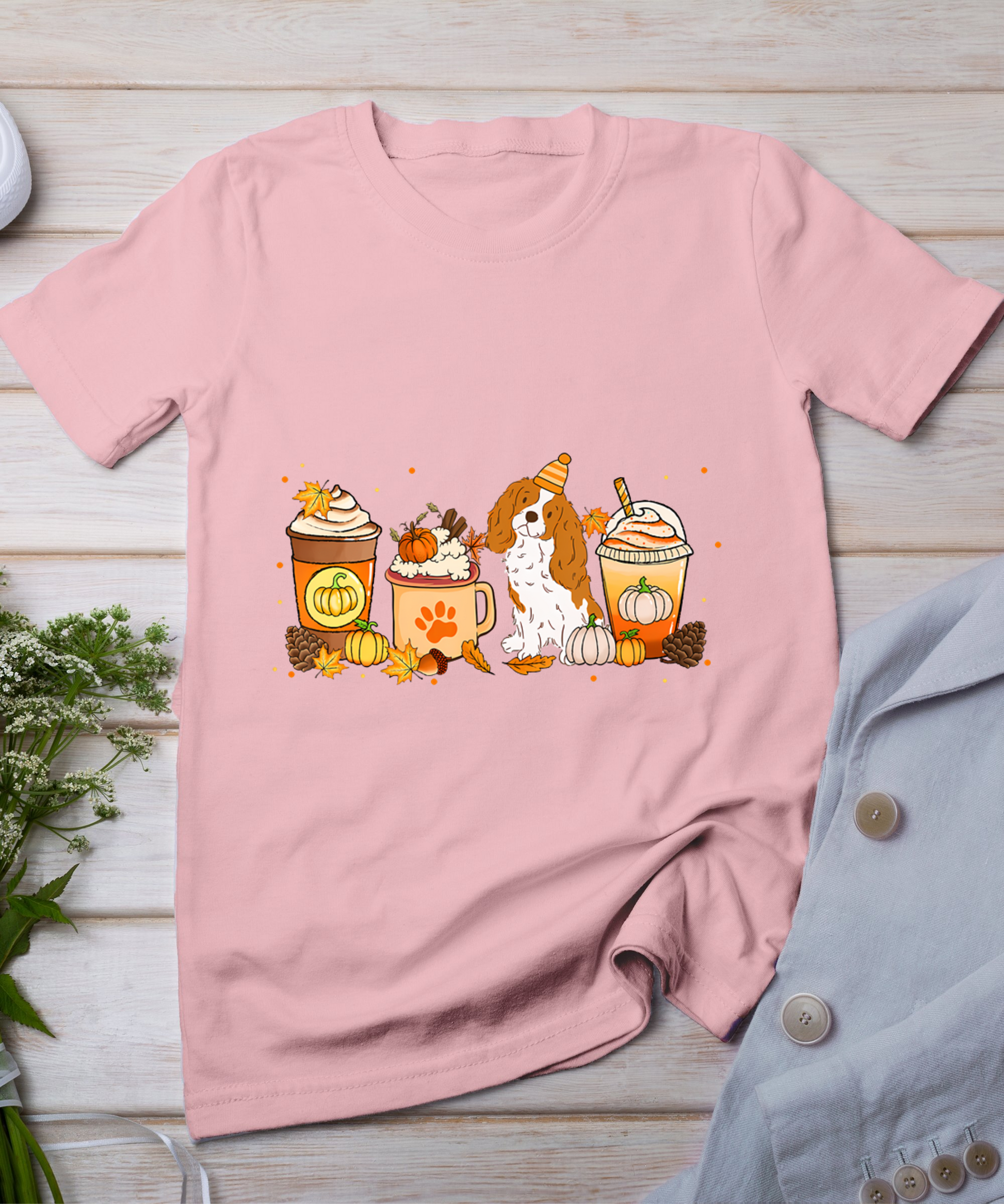 Cavalier Dog Coffee Lovers Pumpkin Spice Fall Thanksgiving T-Shirt