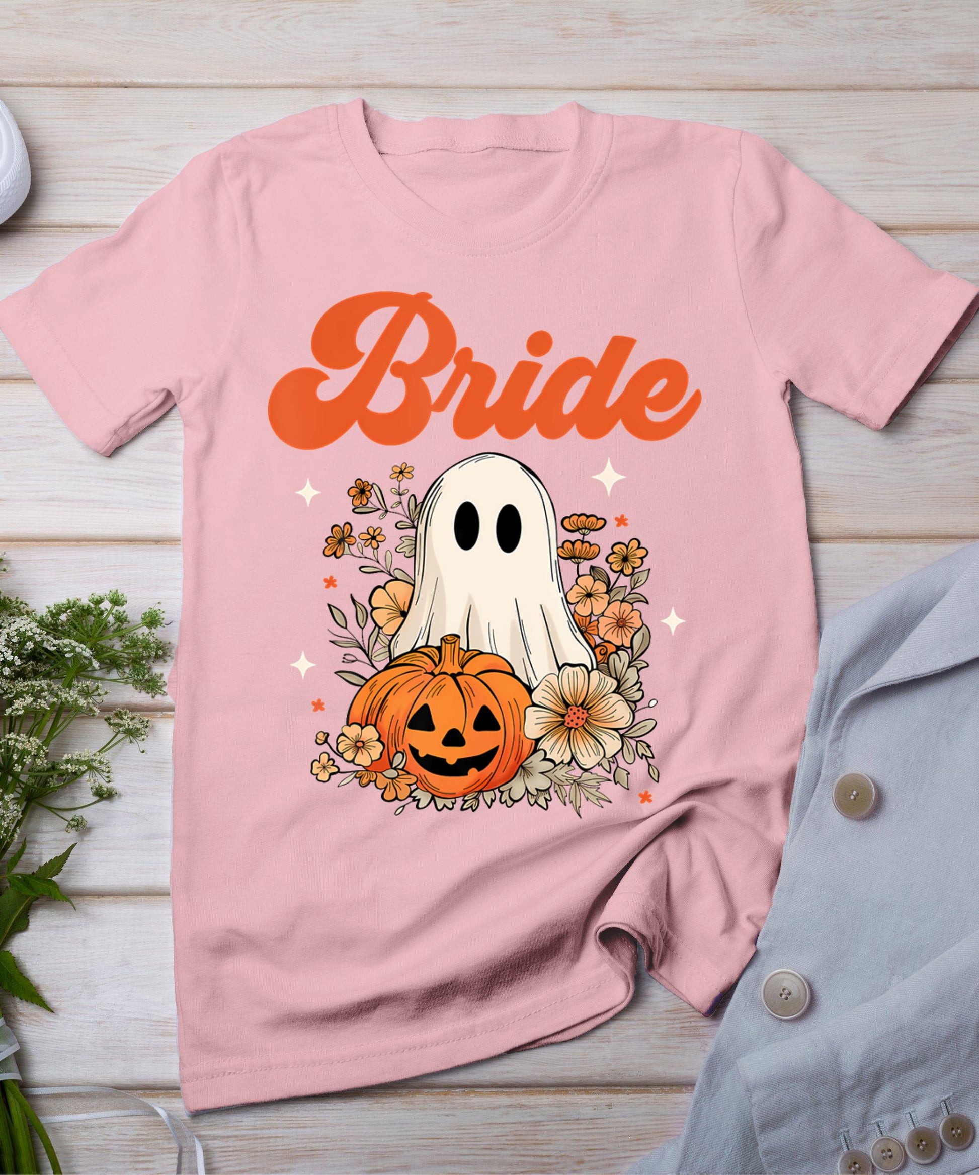 Bride Wildflower Ghost Boo Crew Halloween Bachelorette T-Shirt