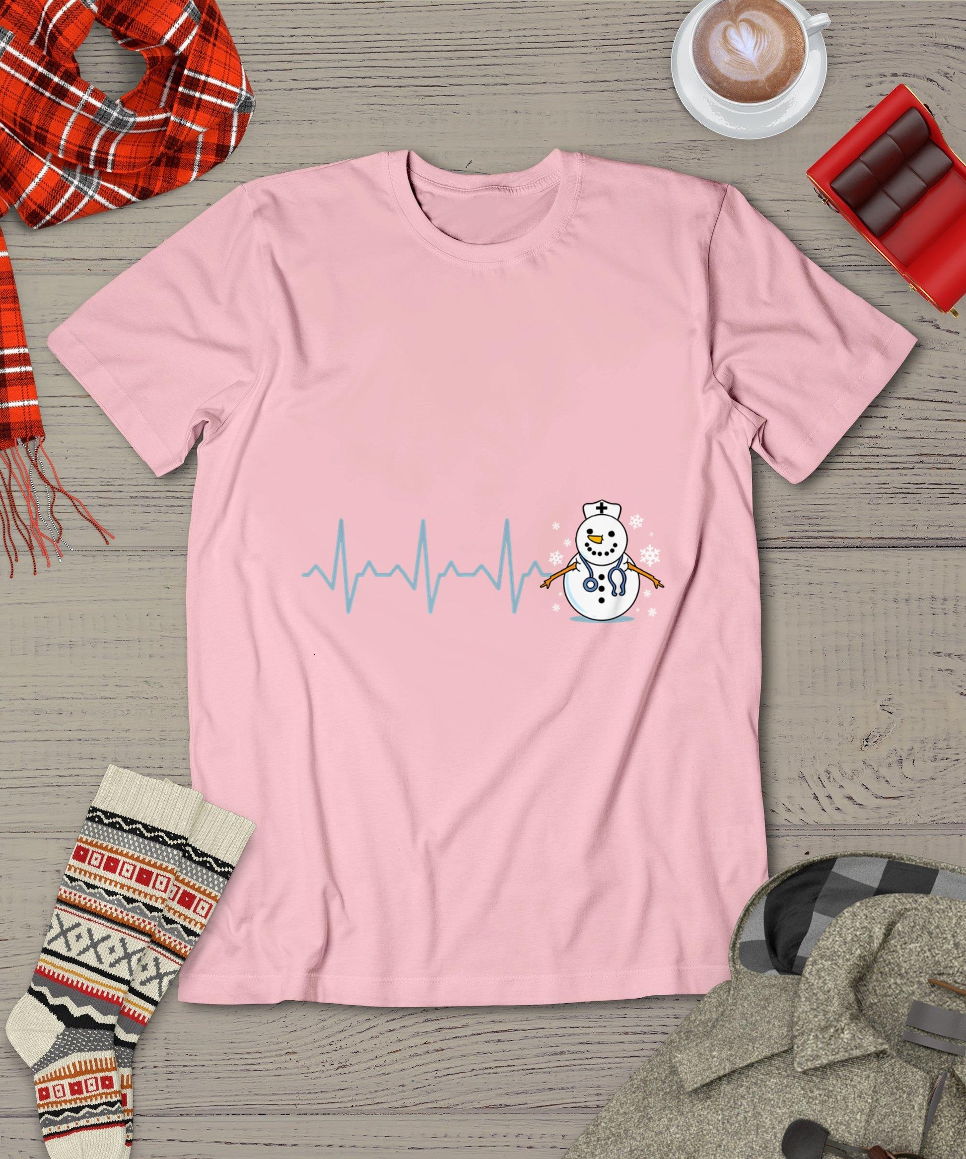 Heartbeat Nurse Snowman Nurse Christmas T-Shirt