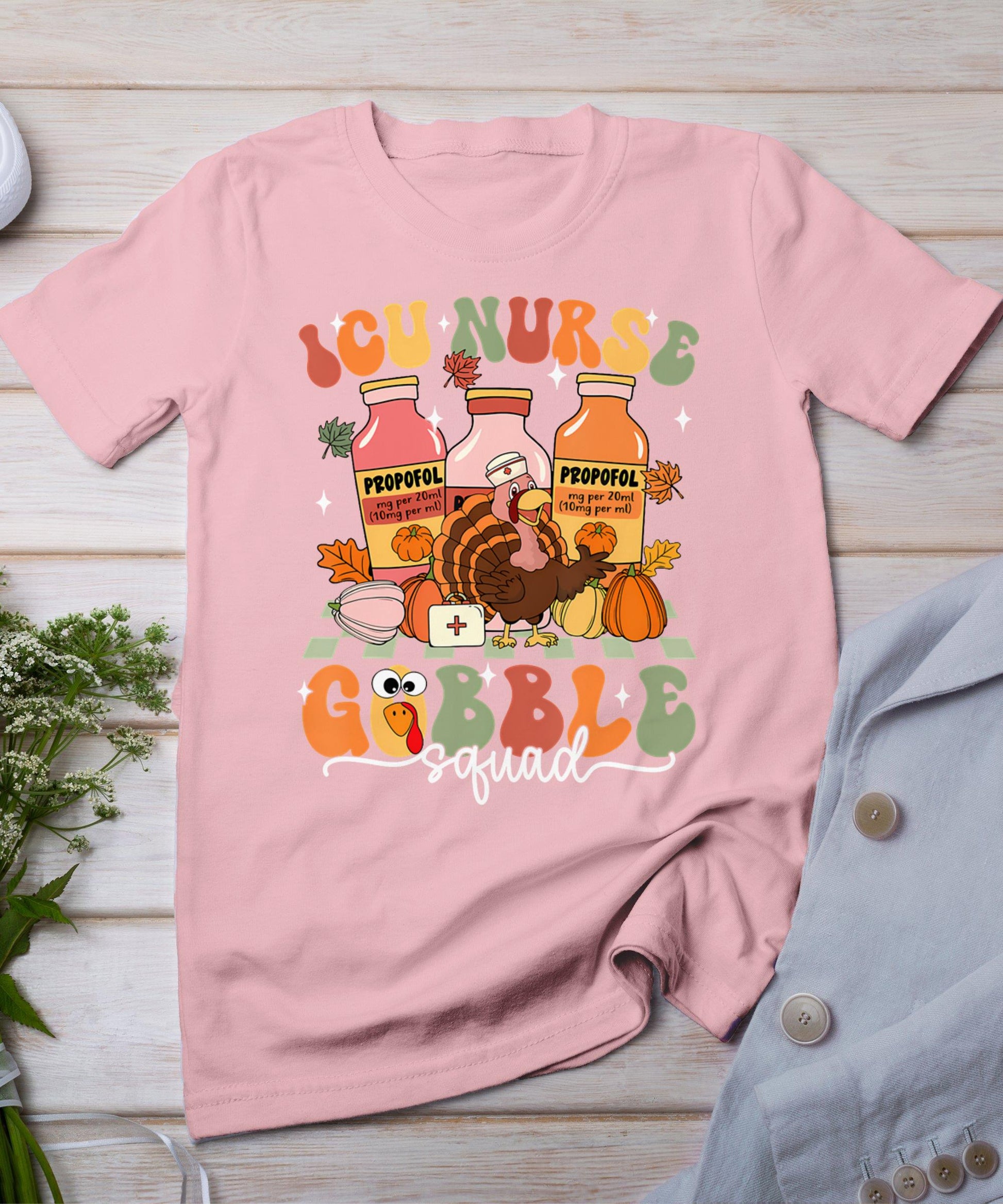 Thanksgiving Icu Nurse Gobble Squad Fall Scrub Top Women Men T-Shirt