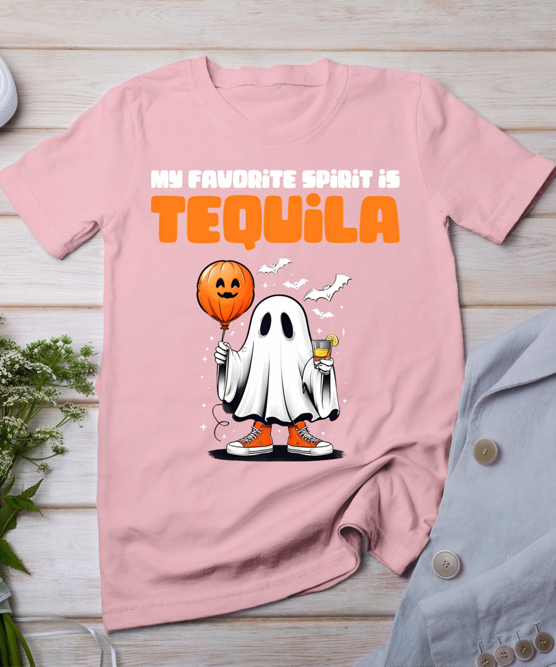 Funny My Favorite Spirit Is Tequila Spooky Halloween Ghost T-Shirt