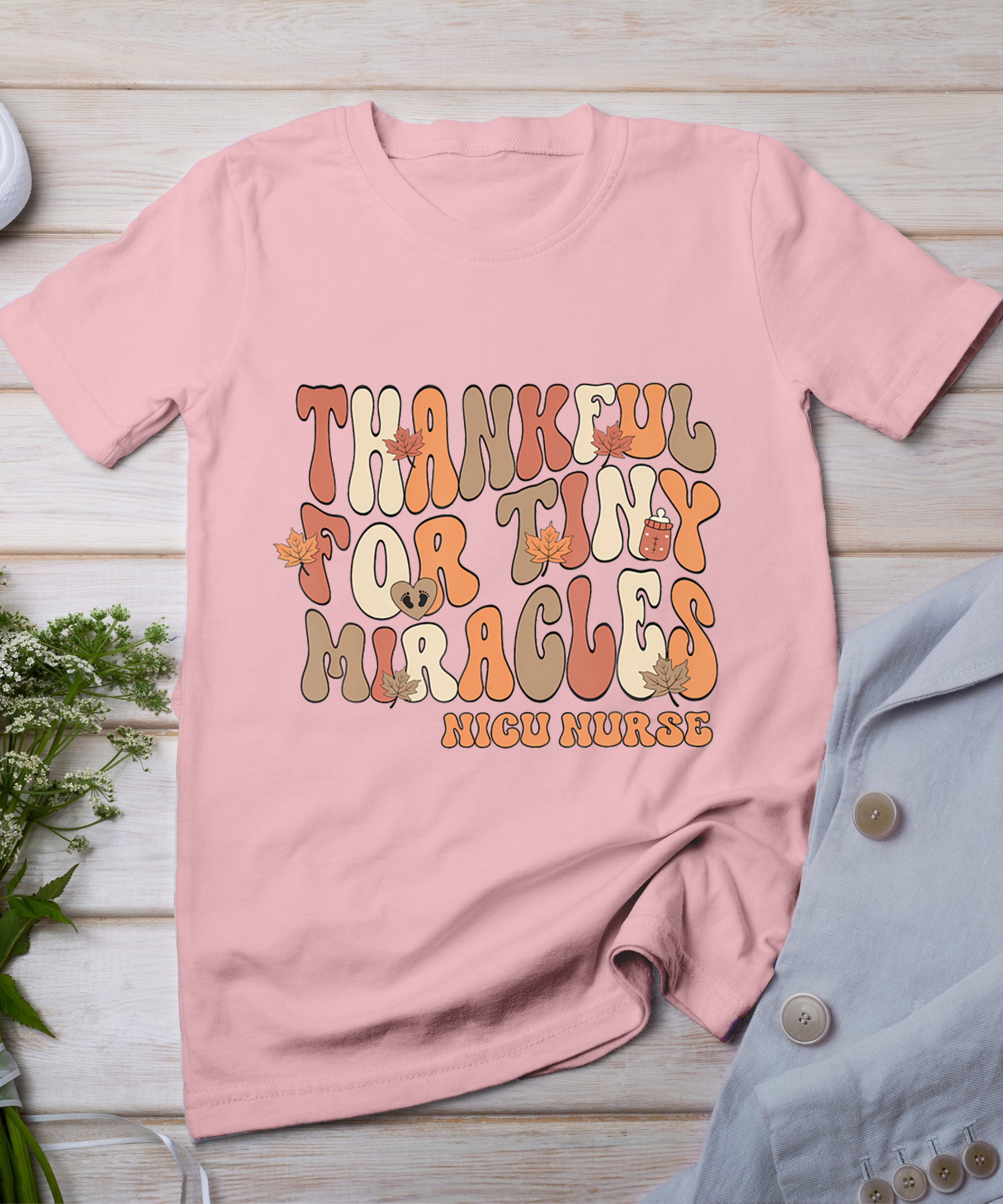 Retro Thankful For Tiny Miracles Thanksgiving Nicu Nurse T-Shirt