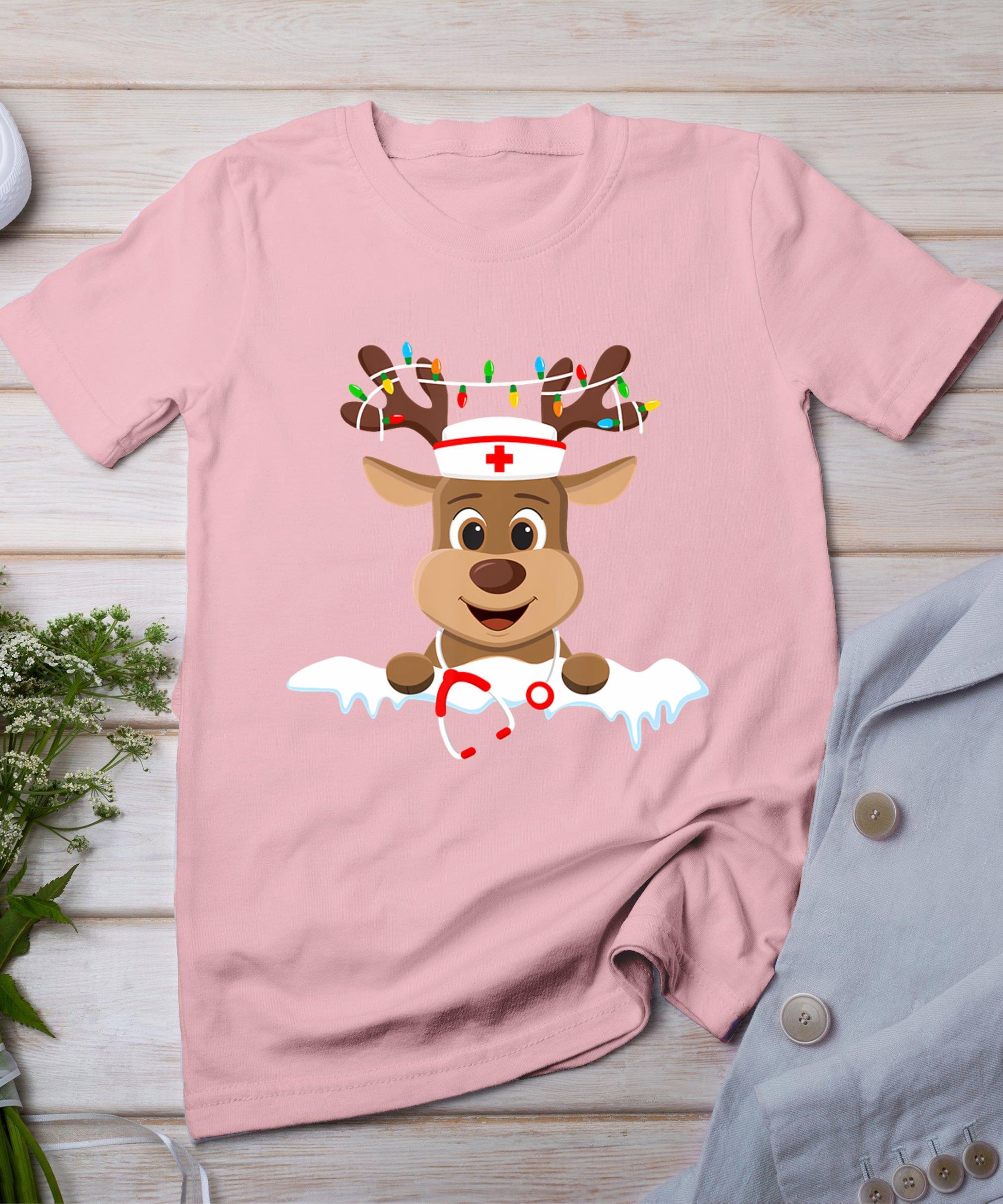 Christmas Nurse Love Nicu Rn Er Santa Reindeer Nurse Hat Elf T-Shirt