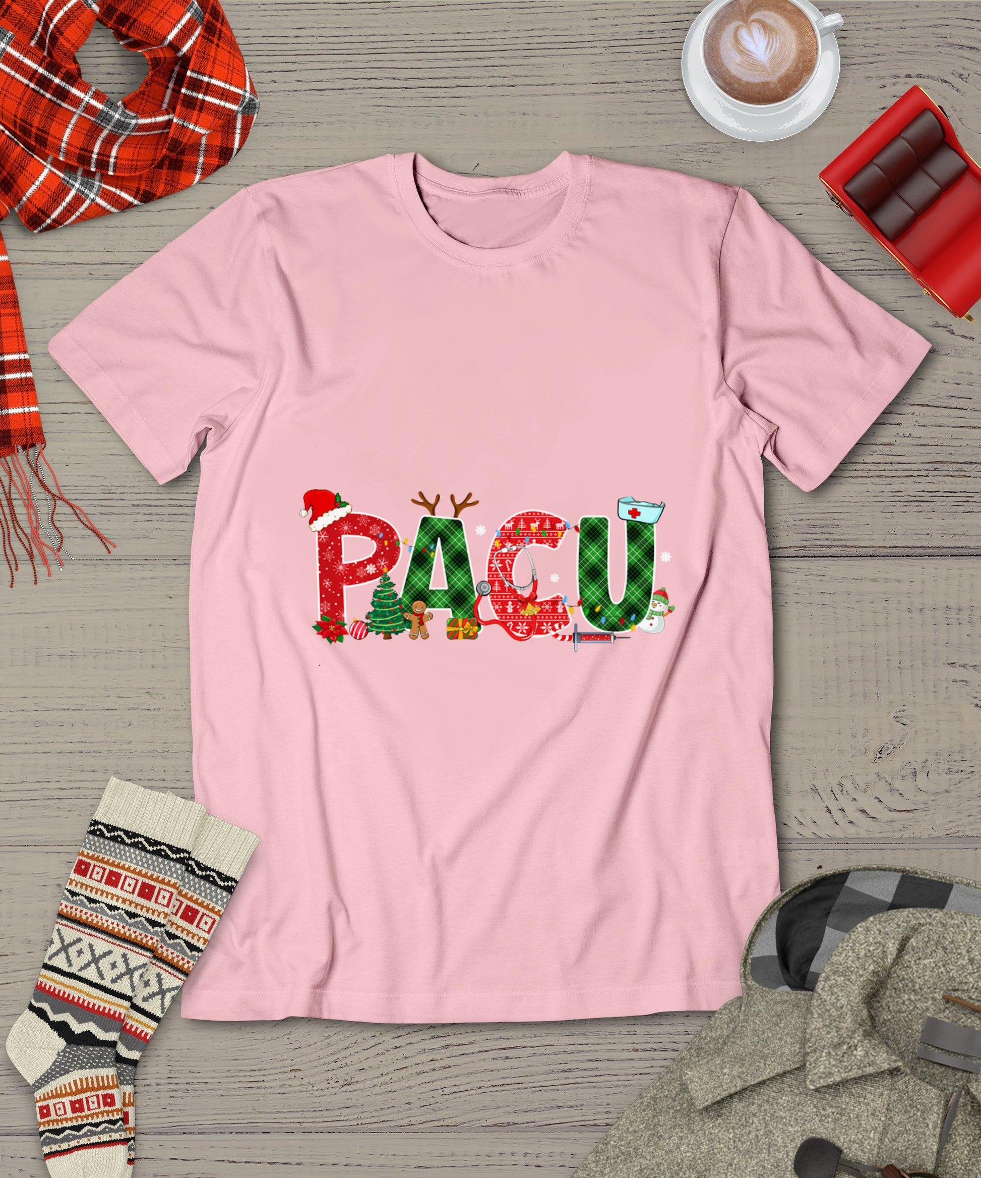 Buffalo Plaid Pacu Nurse Christmas Tree Santa Xmas Pajama T-Shirt