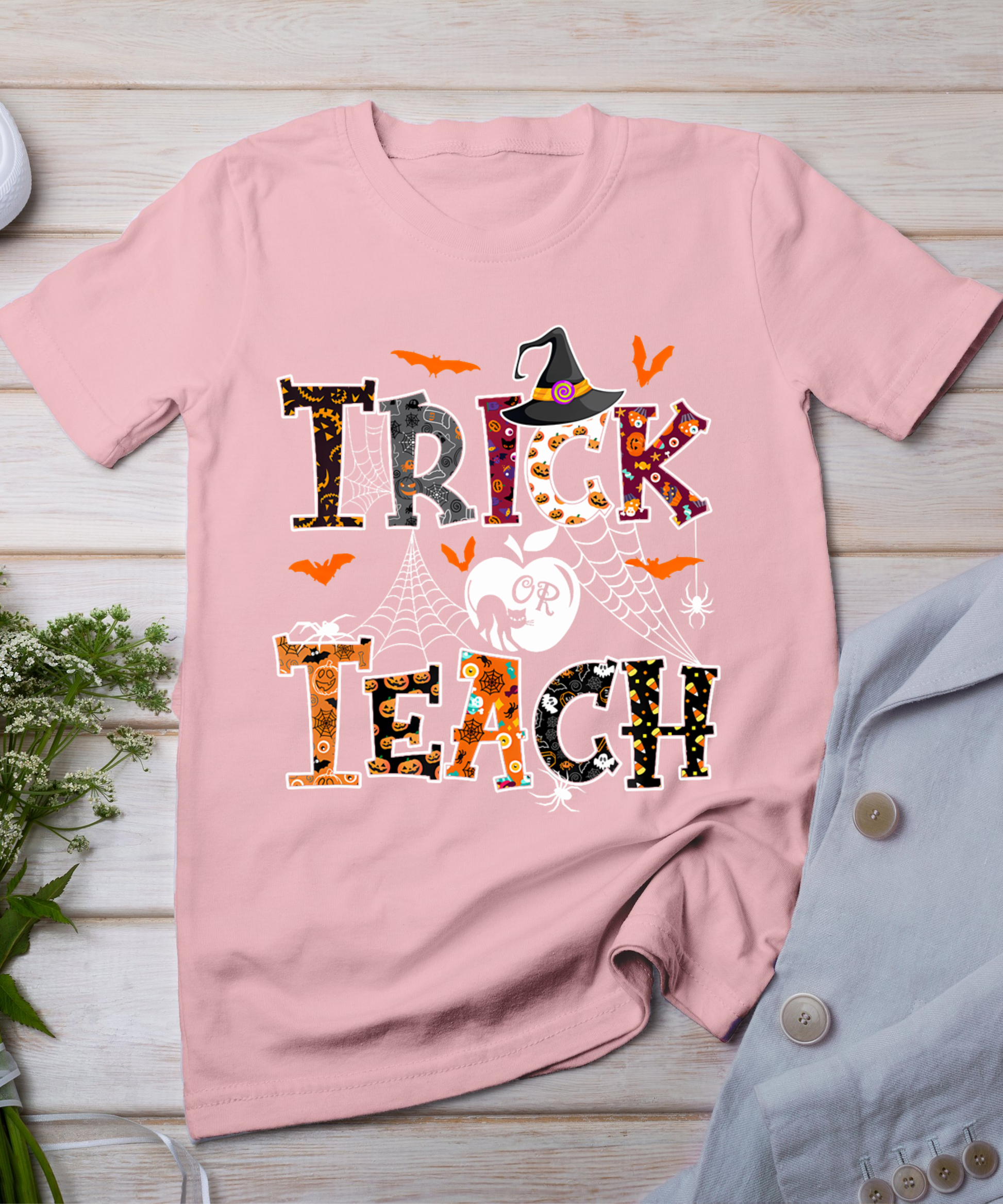 Fall Holiday Themed Thanksgiving Halloween Teacher Trick Or T-Shirt