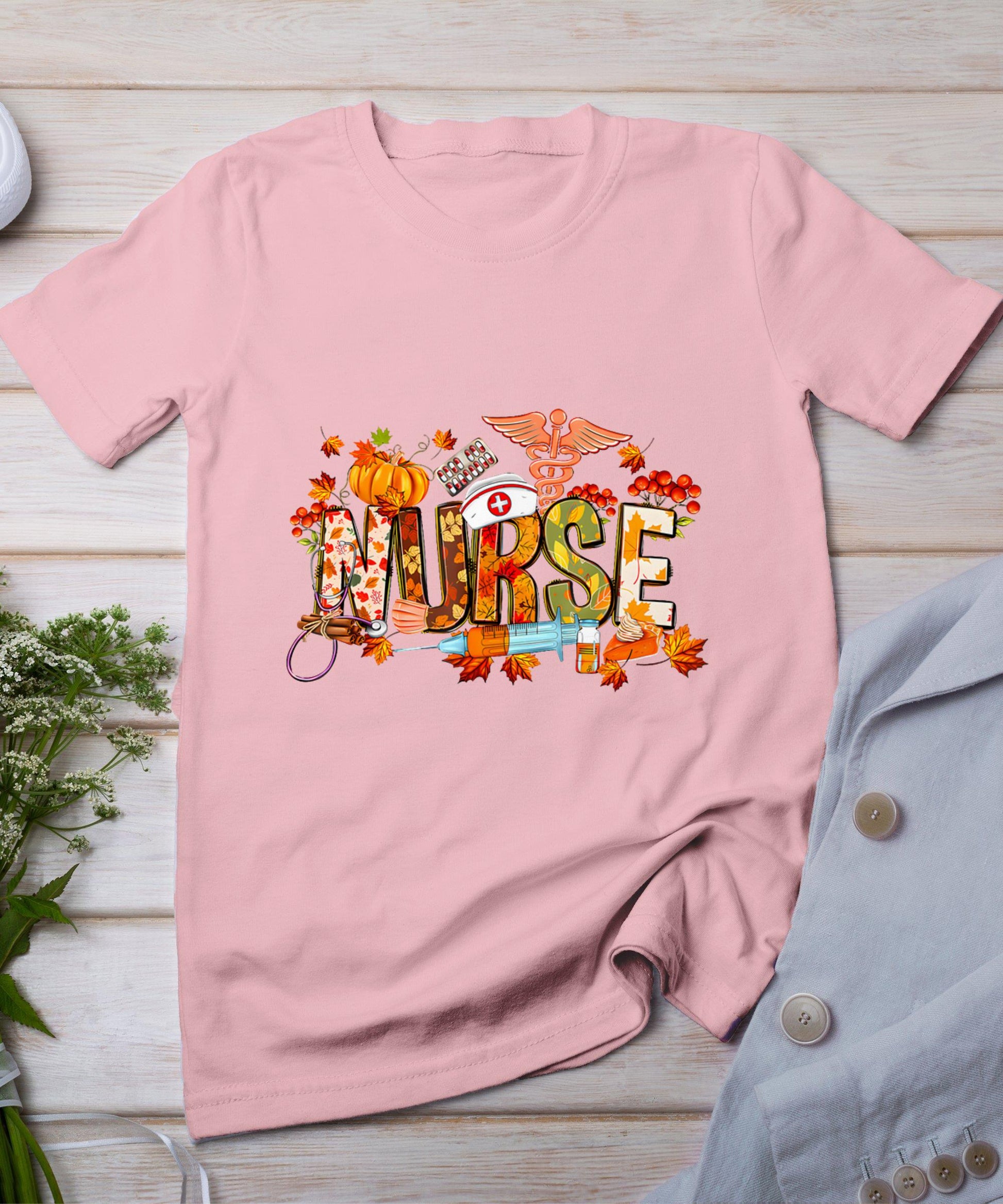 Autumn Pumpkin Fall Nurse Life Thanksgiving Nurse T-Shirt