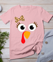 Turkey Face Girl Leopard Bow Thanksgiving Costume Turkey T-Shirt