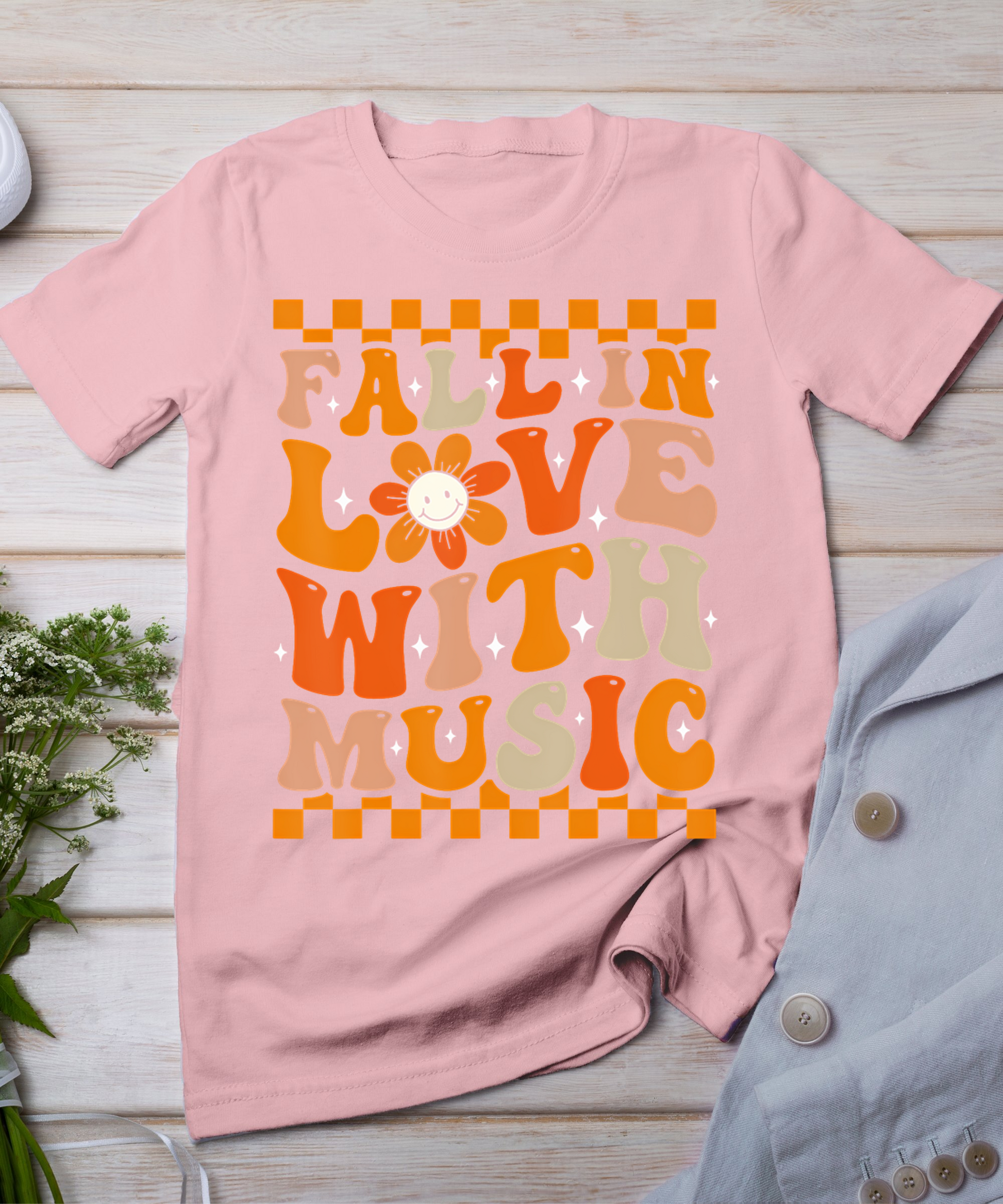 Fall In Love With Music Groovy Thanksgiving Music Teacher T-Shirt